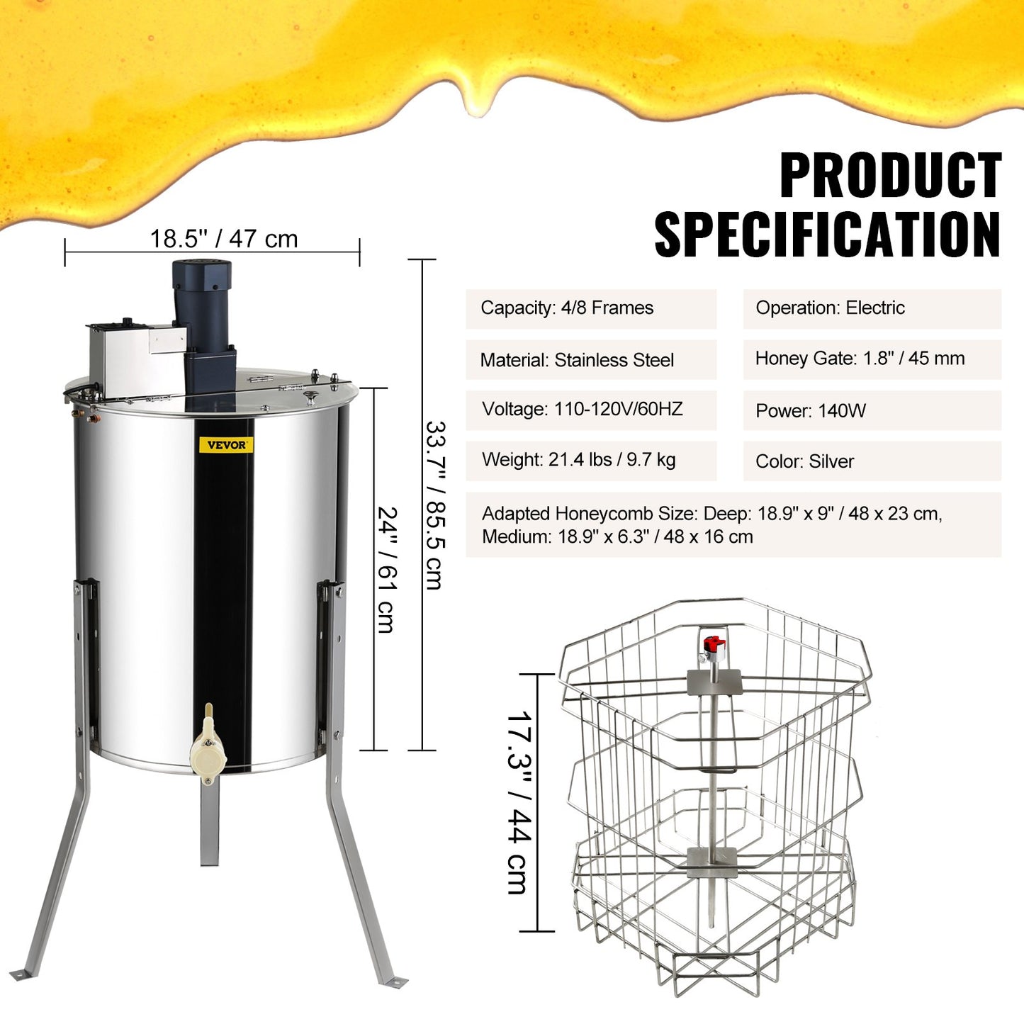 Honey extractor Electric honey extractor Beekeeping equipment 4/8 frames Stainless steel