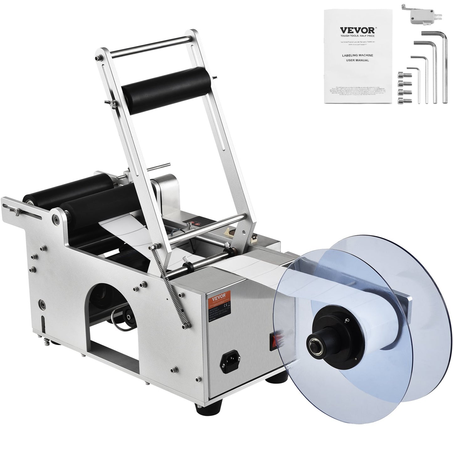 Halvautomatisk rund etiketteringsmaskin, 20-50 st/min, elektrisk flasketikettapplikator för runda flaskor, rund flasketikett Lämplig för flaskdiameter 0,78-4,72 tum (med tryckstång)