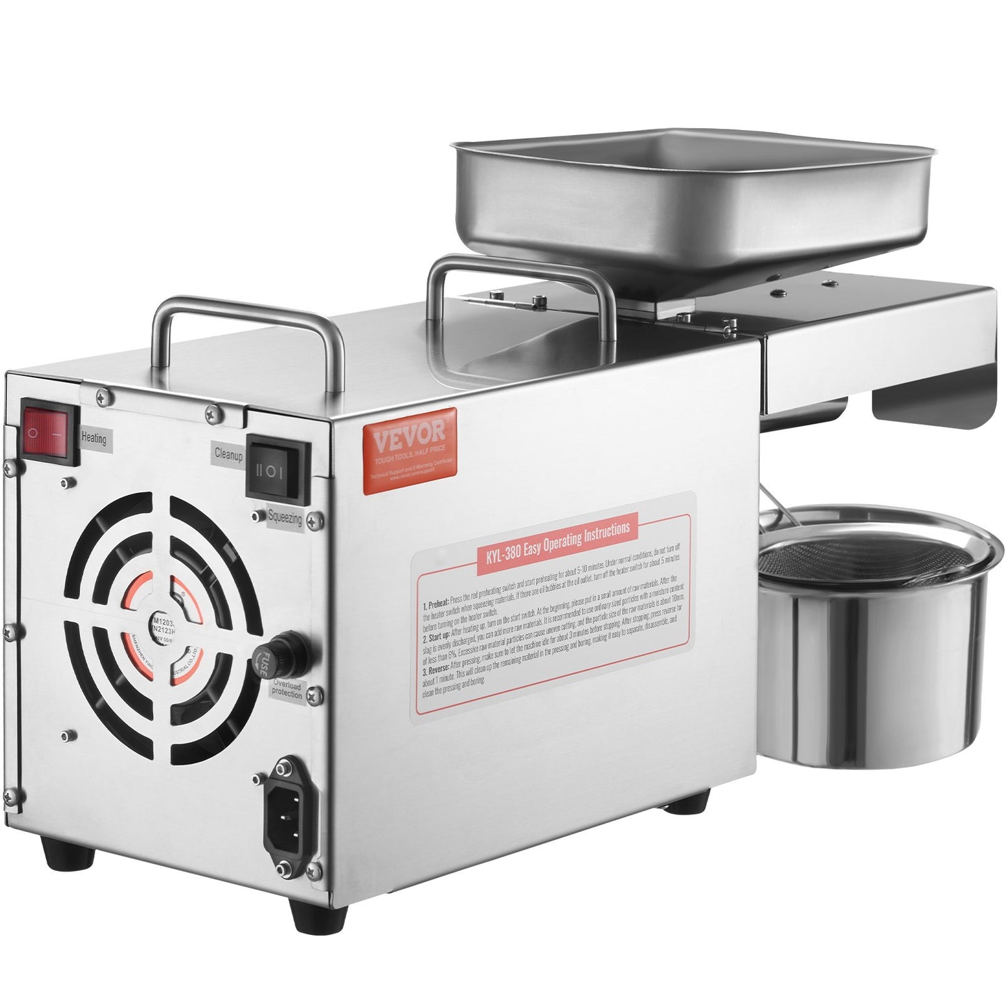 Elektrische Ölpresse, 700 W Ölextraktionsmaschine aus Edelstahl, 140 °C/284 °F konstante Temperatur, Heißpress-Ölextraktor zum Pressen von Erdnüssen, Sesamsamen, Rapssamen, Teesamen