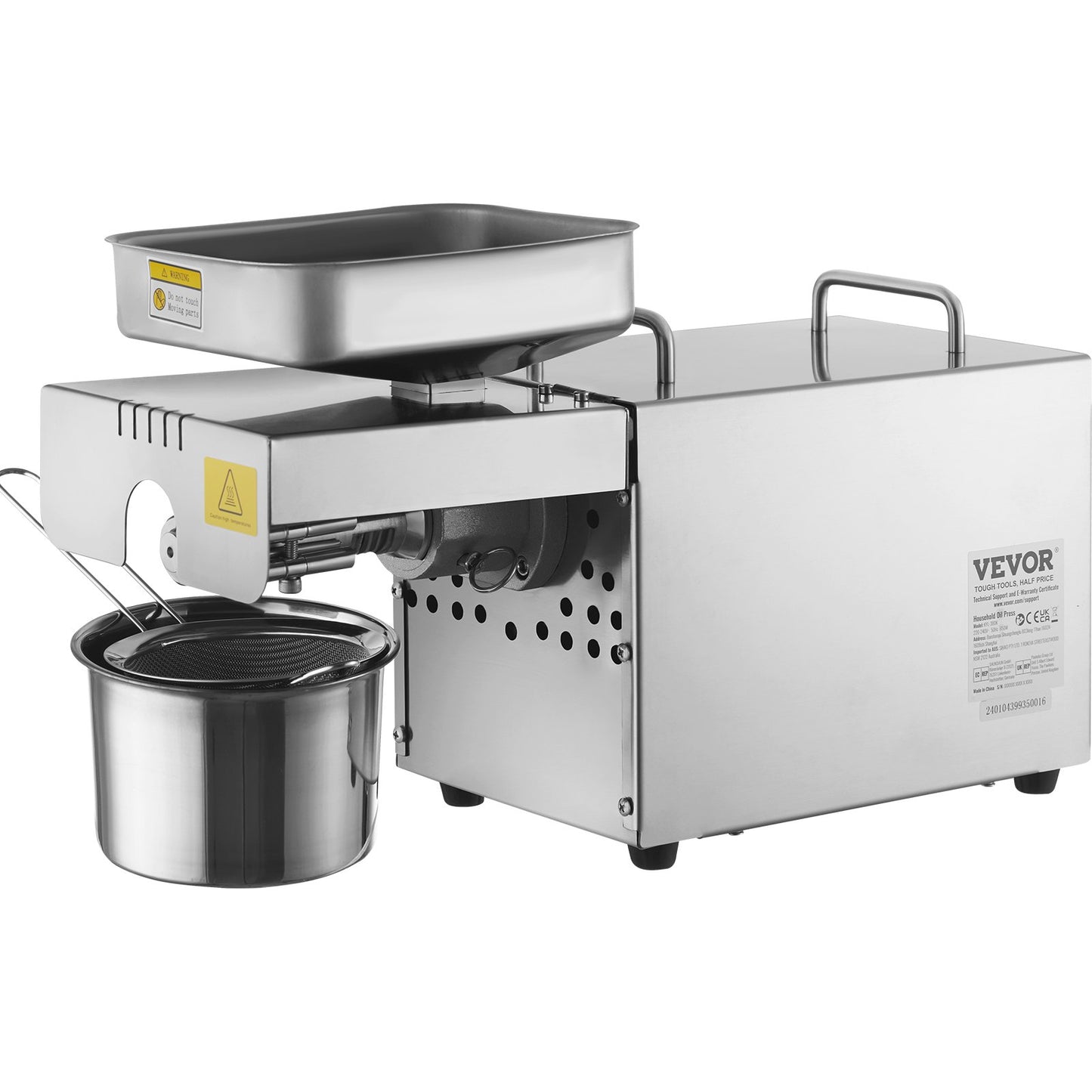 Elektrische Ölpresse, 700 W Ölextraktionsmaschine aus Edelstahl, 140 °C/284 °F konstante Temperatur, Heißpress-Ölextraktor zum Pressen von Erdnüssen, Sesamsamen, Rapssamen, Teesamen