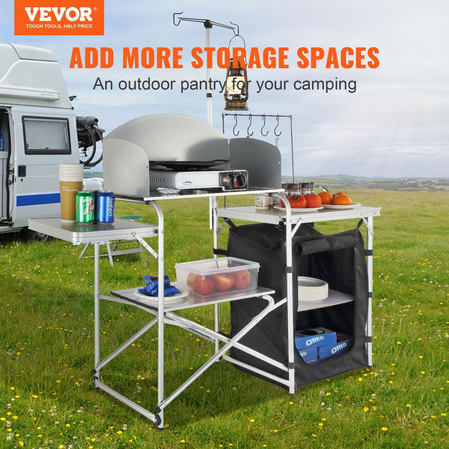 Camping Kitchen Table Foldable Portable Kitchen Table 1 Cabinet & Windshield