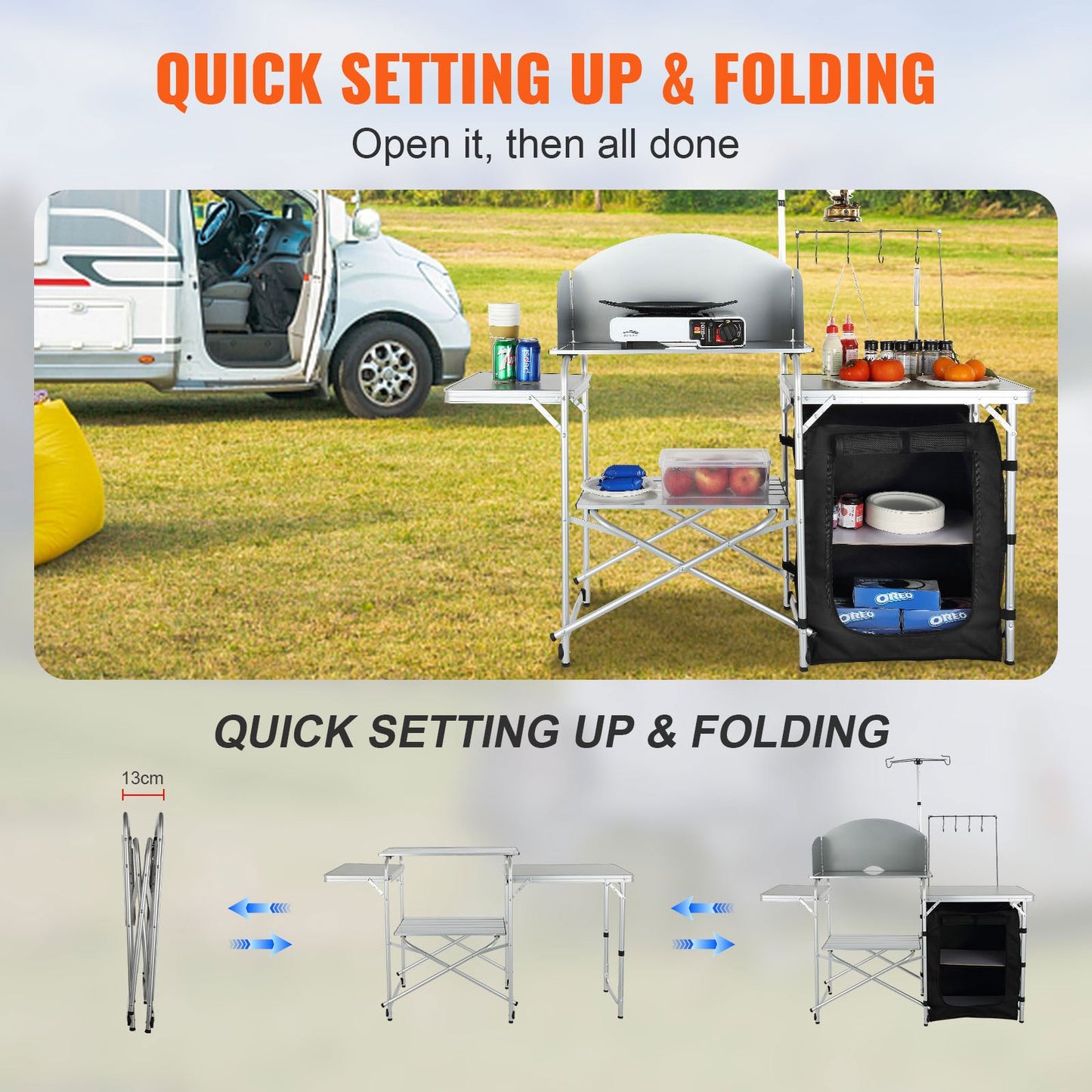 Camping Kitchen Table Foldable Portable Kitchen Table 1 Cabinet & Windshield
