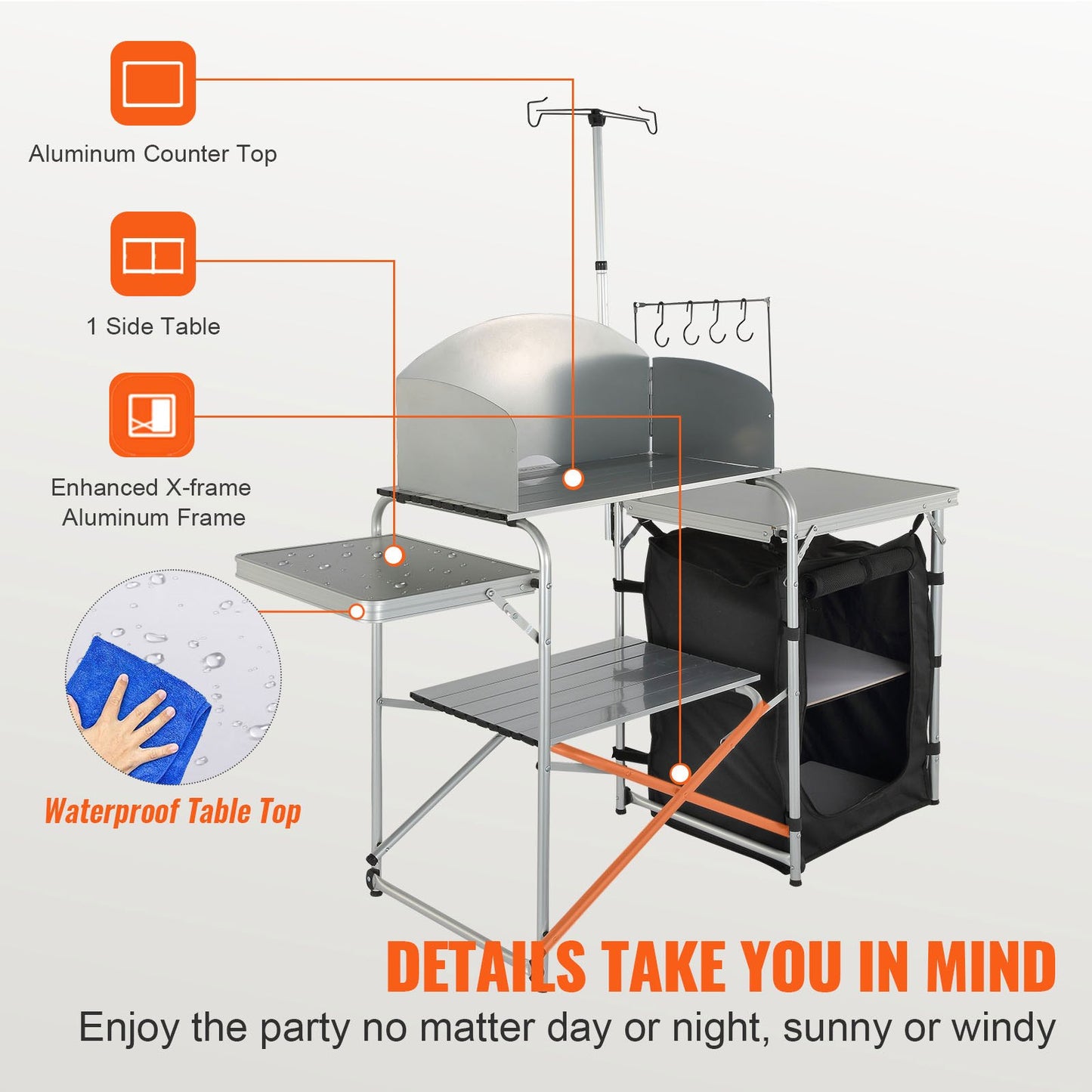 Camping Kitchen Table Foldable Portable Kitchen Table 1 Cabinet & Windshield