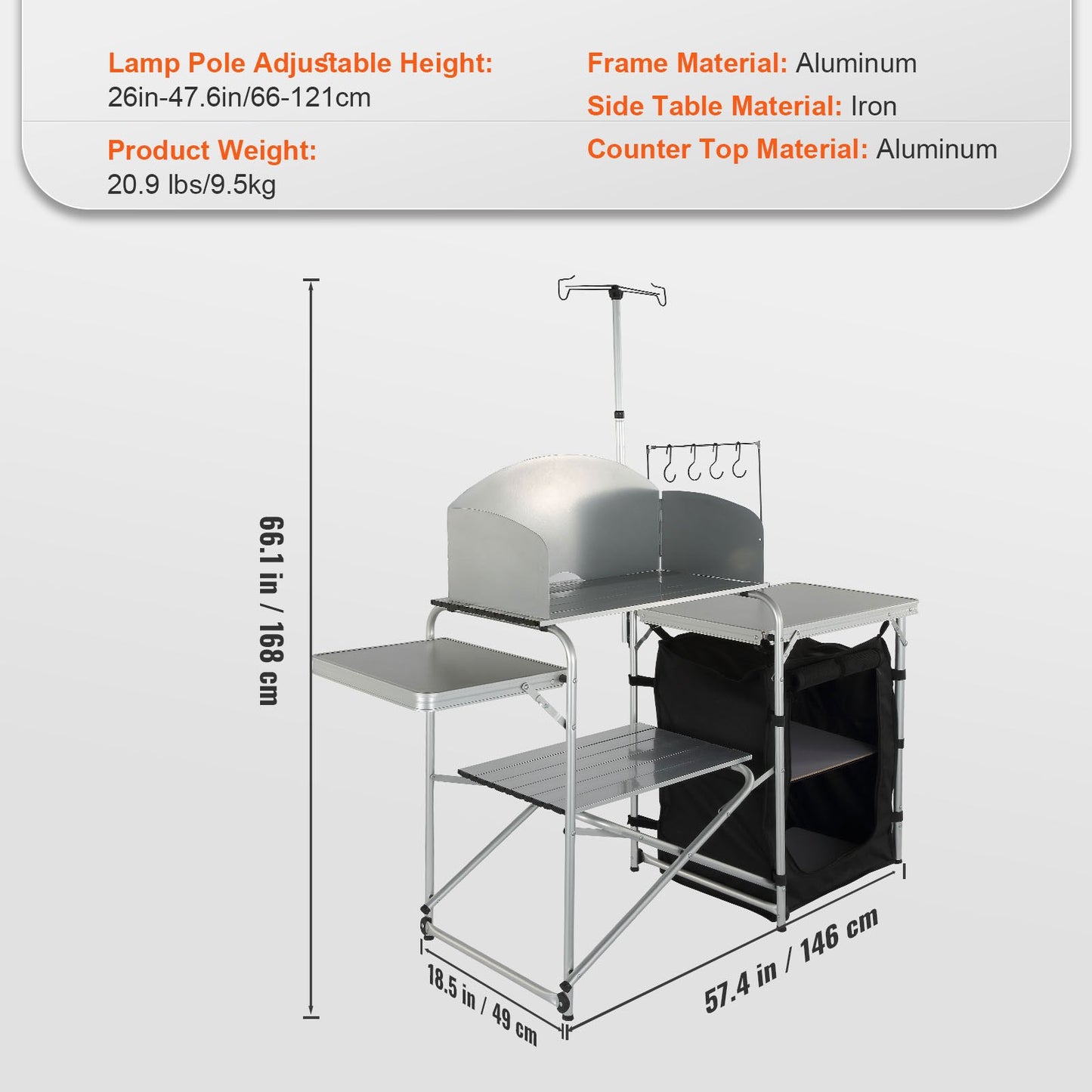 Camping Kitchen Table Foldable Portable Kitchen Table 1 Cabinet & Windshield