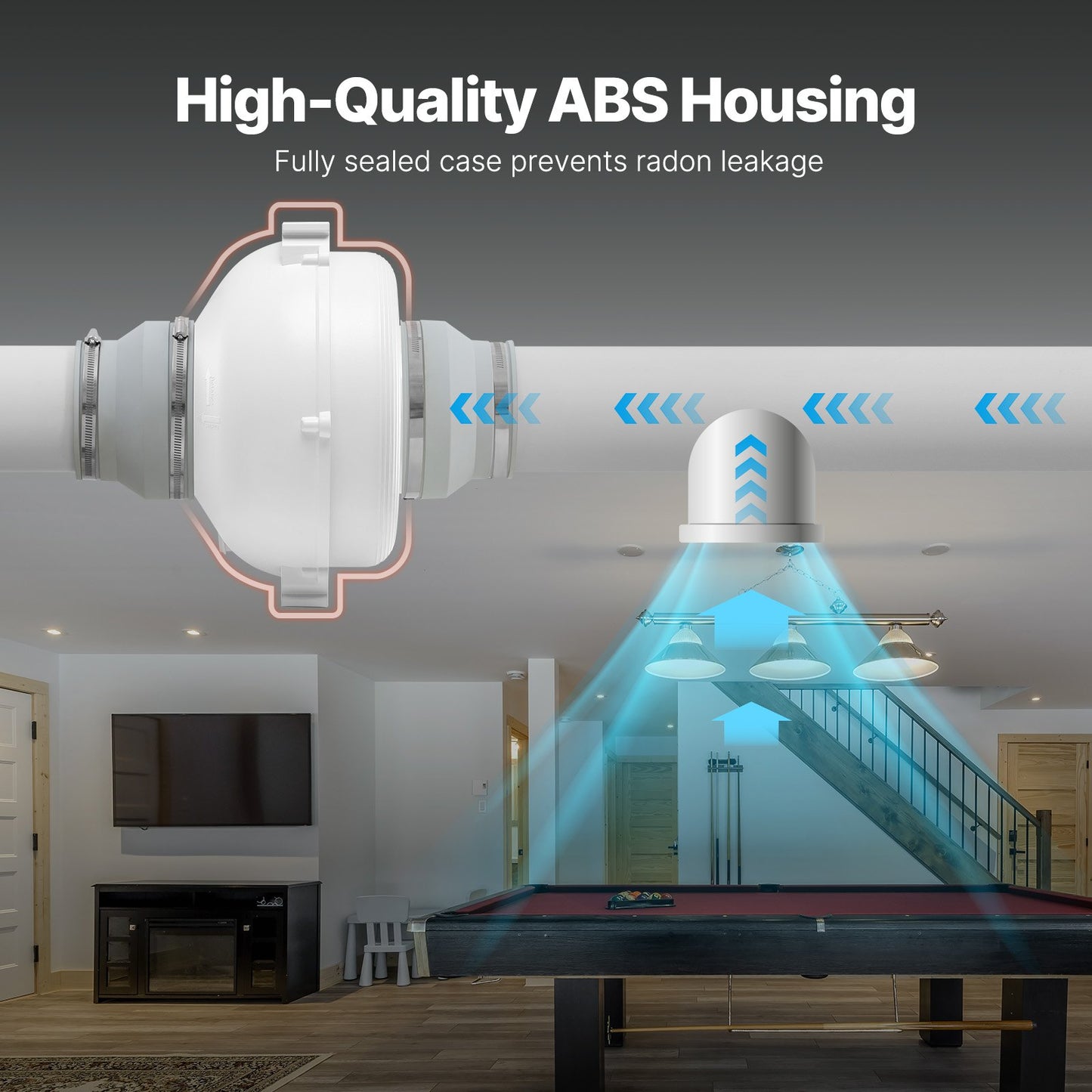 4" to 4.5" Radon Mitigation Fan System Quiet 380CFM Inline Duct Waterproof