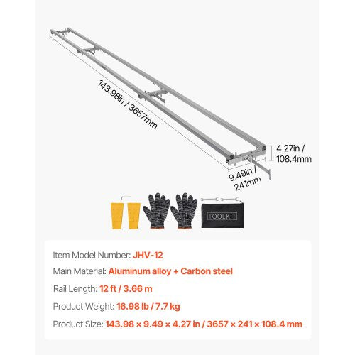Skenstyrningssystem, 3,66 m 4 tvärstänger kedjesågssatser, sågrälssystem i aluminium som fungerar med motorsåg, 2 kilar, justerbart skenstyrningssystem för byggare och träarbetare | EU