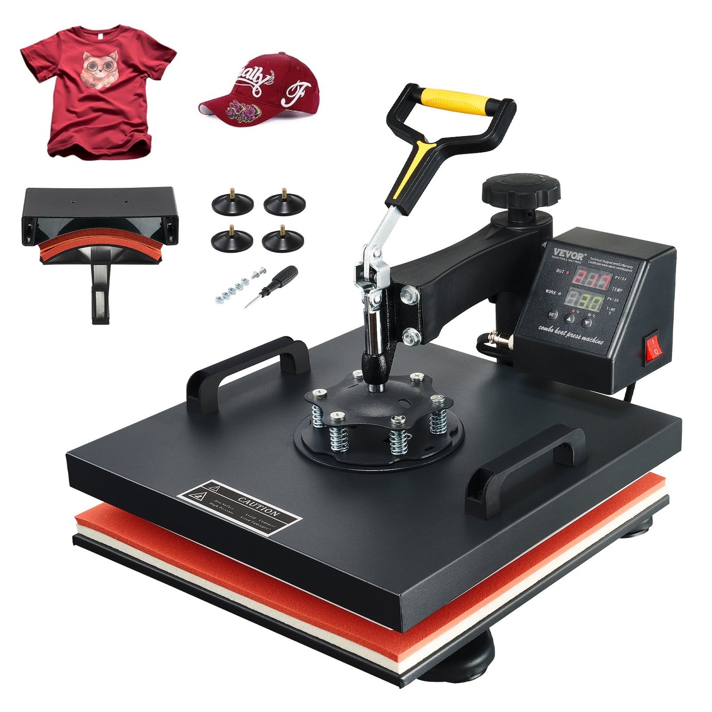 Wärmepresse, 15 x 15 Zoll/38 x 38 cm, 2-in-1-Clamshell-Sublimationstransferdrucker mit Teflonbeschichtung, digitale, präzise Wärmeregelung, Powerpress für T-Shirts, Hüte und Kappen