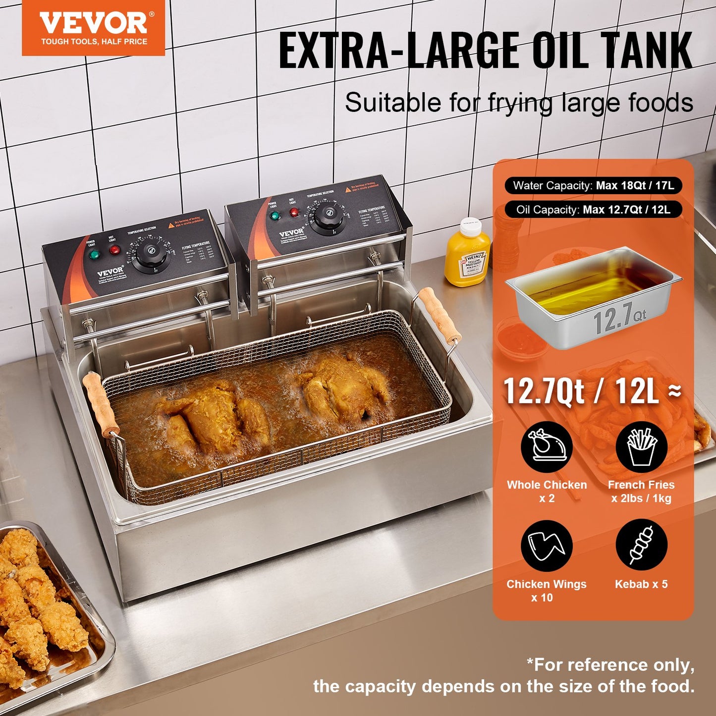 Commercial Electric Fryer 2500W 12L Stainless Steel Upgrade 200°C