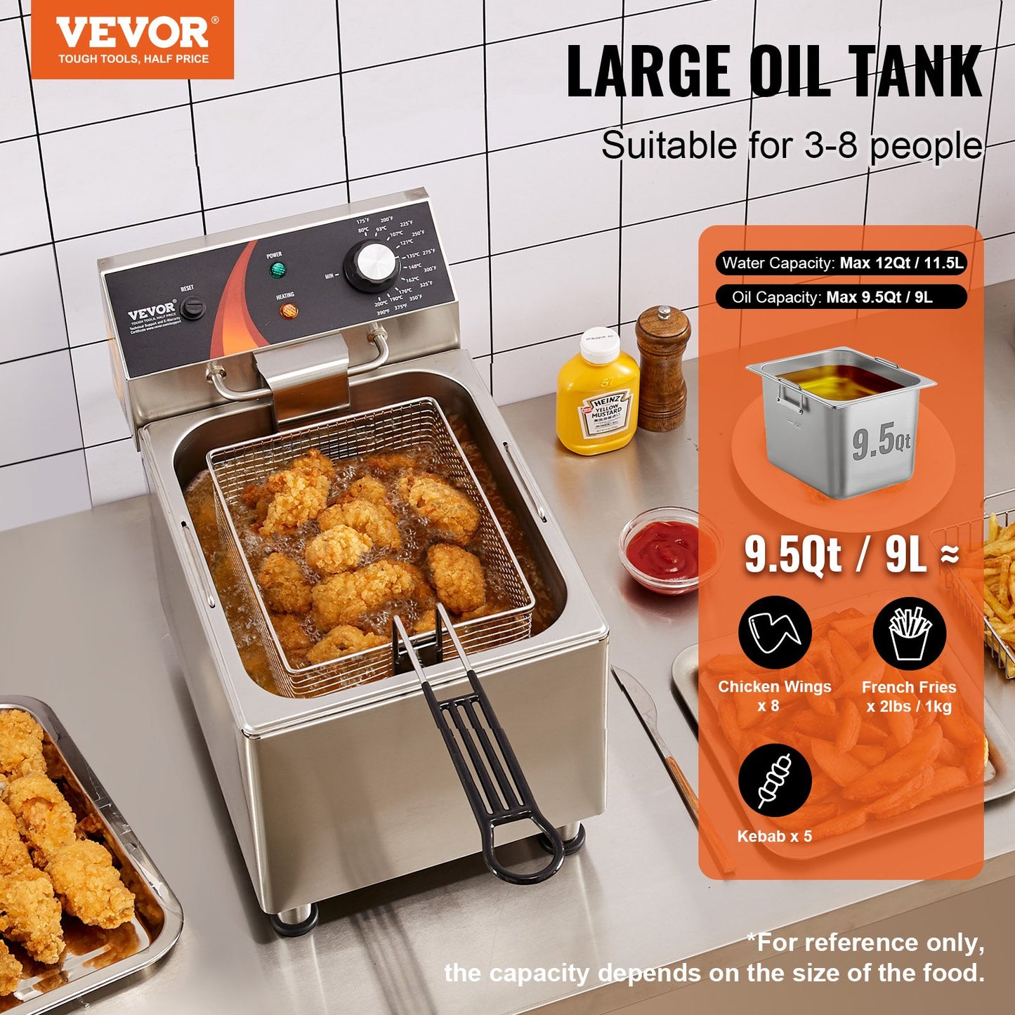 Kommersiell elektrisk fritös 3100W 9L rostfritt stål Uppgradering 200°C