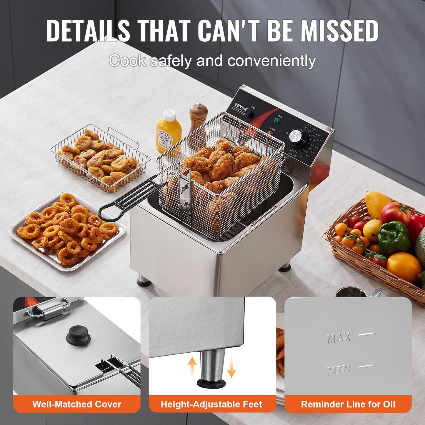 Kommersiell elektrisk fritös 3100W 9L rostfritt stål Uppgradering 200°C