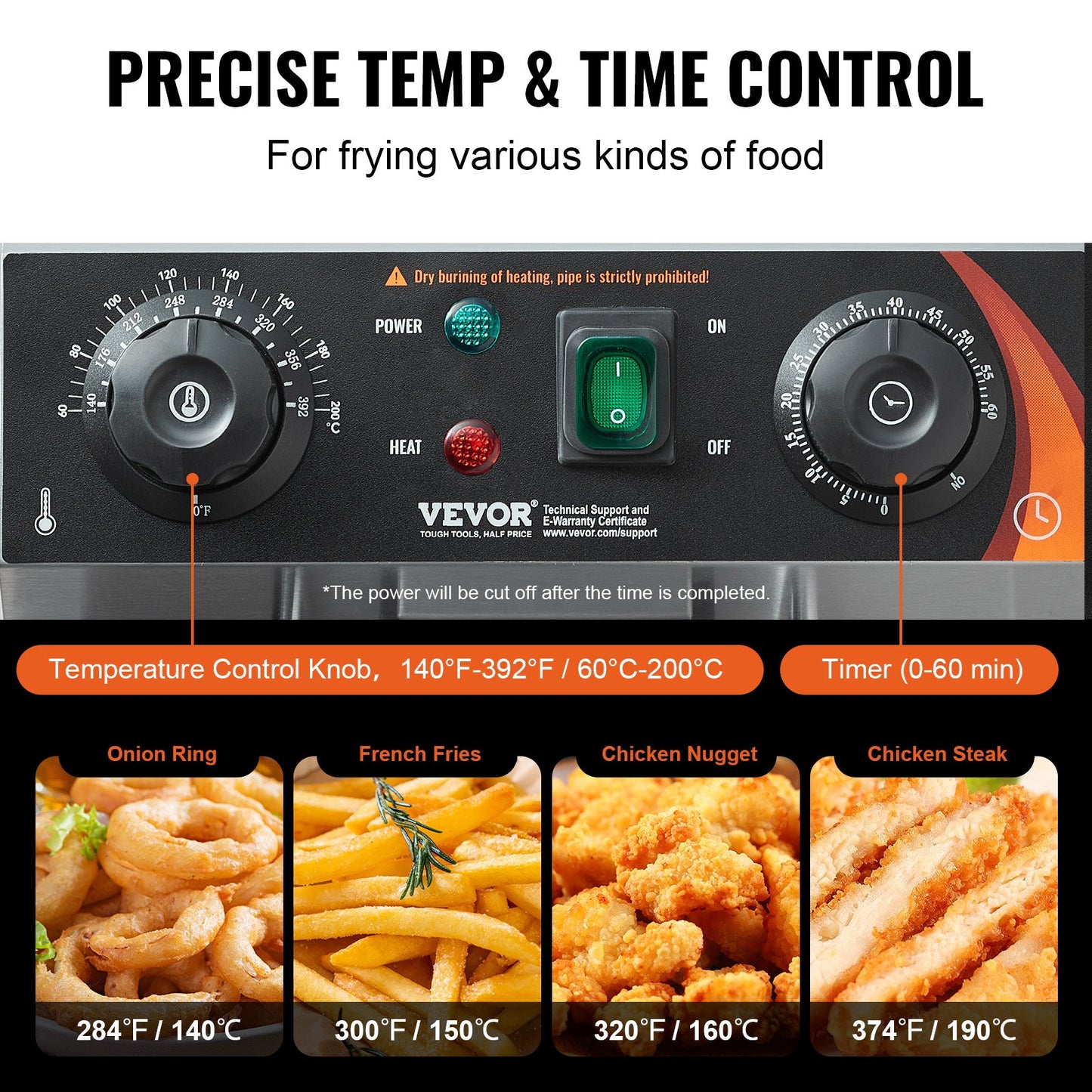 Commercial Electric Fryer 3000W 9L Stainless Steel Upgrade 200°C