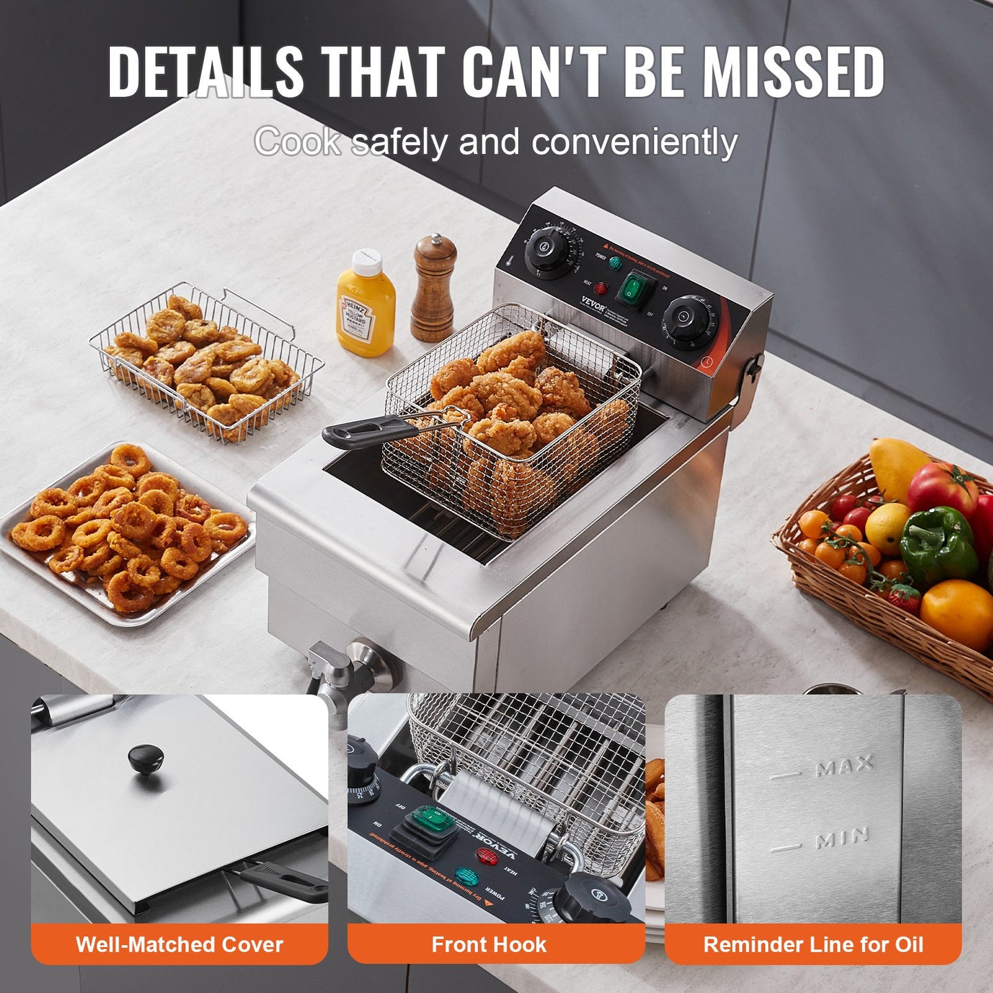 Commercial Electric Fryer 3000W 9L Stainless Steel Upgrade 200°C