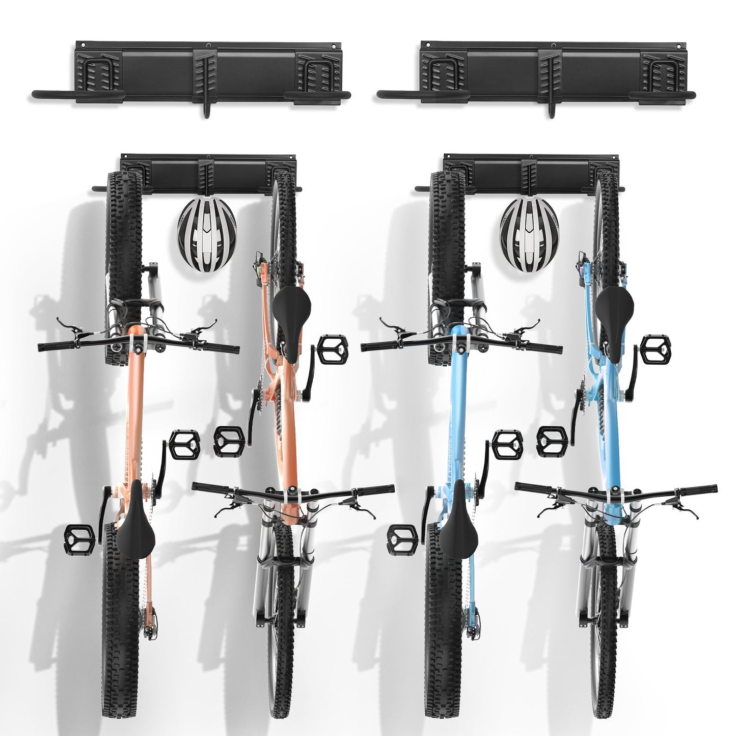Bike Holder Wall Mounted Garage Bike Holder for 4 Bikes + 2 Helmets