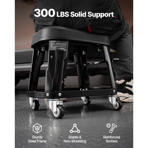 Mechanical Stool Rolling Workshop Seat 300 lbs Load with Wheels and Tool Tray | EU