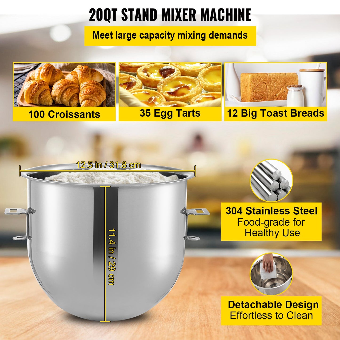 Kommerzieller Standmixer, 20-Qt-Edelstahlschüssel, 1100 W, 2-in-1-Multifunktions-Elektromixer mit Fleischwolf und 3 Geschwindigkeiten, Knethaken und Schneebesen im Lieferumfang enthalten, perfekt für Bäckerei und Pizzeria