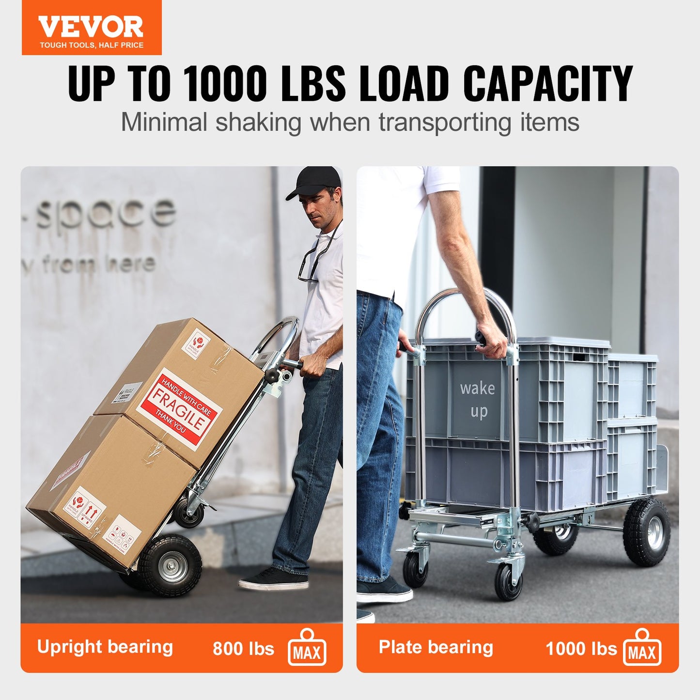 Aluminium Handtruck, 4 i 1, 1000 lbs lastkapacitet, Heavy Duty Industrial Cabriolet hopfällbar Handtruck och Dolly, Utility Cart konverterar från Handtruck till plattformsvagn med gummihjul