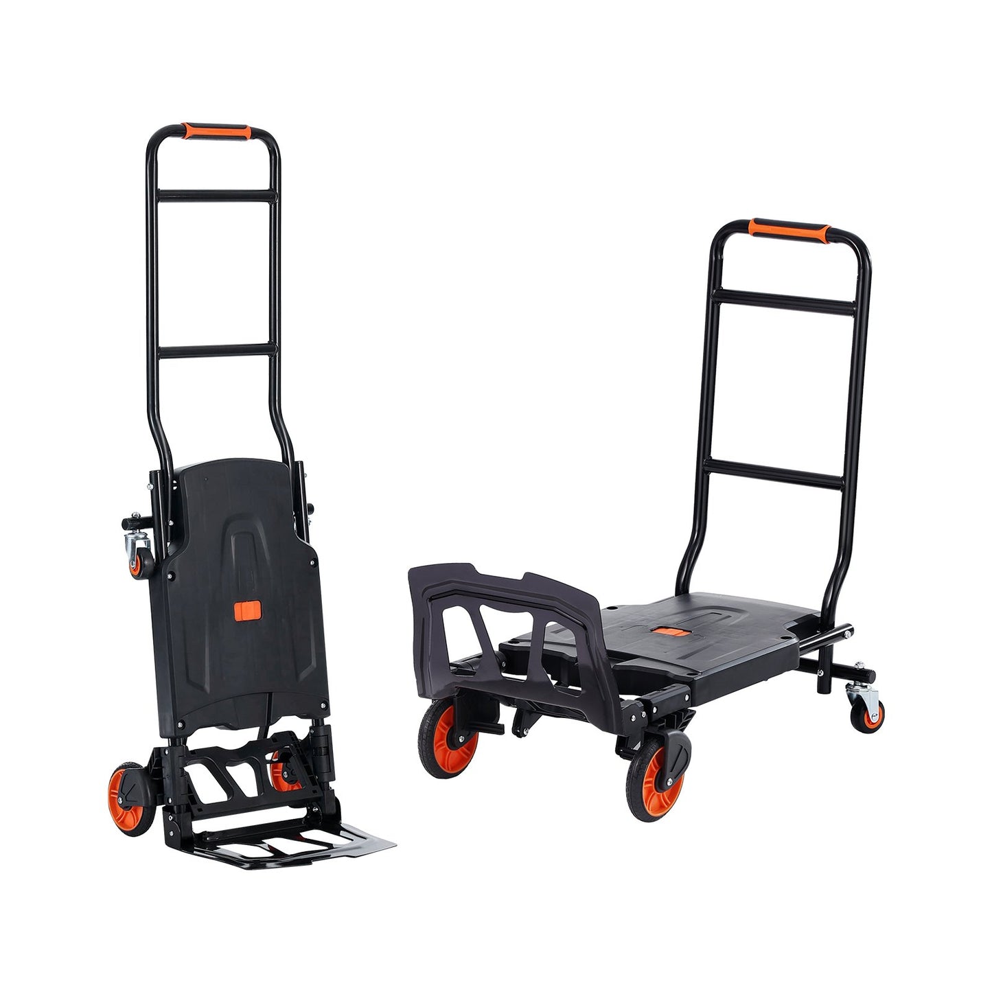 Aluminium-Sackkarre, 2-in-1, 136 kg Tragkraft, robuster, industrieller, umwandelbarer, faltbarer Sackkarre und Rollwagen, Mehrzweckwagen lässt sich von Sackkarre in Plattformwagen mit Gummirädern umwandeln
