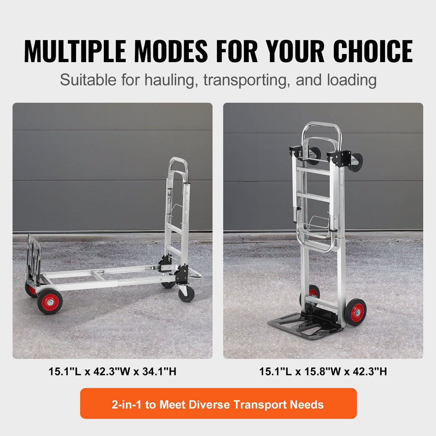 Aluminium Handtruck, 2 i 1, 400 lbs lastkapacitet, Heavy Duty Industriell Cabriolet hopfällbar Handtruck och Dolly, Utility Cart konverterar från Handtruck till plattformsvagn med gummihjul