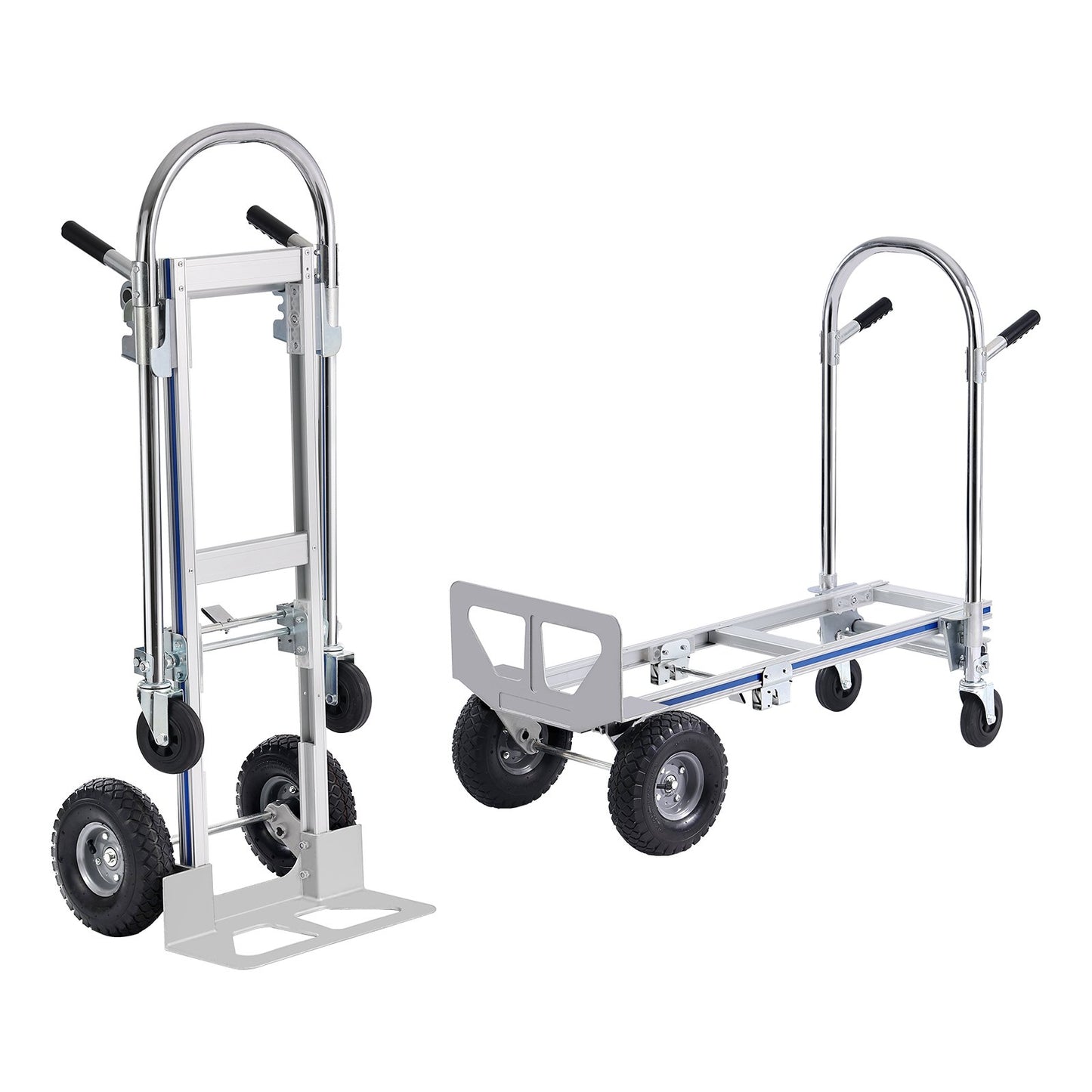 Aluminium Handtruck, 2 i 1, 800 lbs lastkapacitet, Heavy Duty Industriell Cabriolet hopfällbar Handtruck och Dolly, Utility Cart konverterar från Handtruck till plattformsvagn med gummihjul