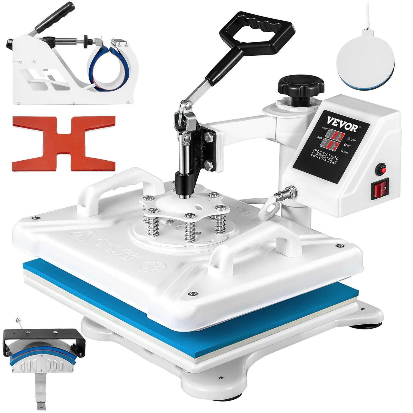 Heat Press 12 X 15 Inch 5 In 1 Heat Press 1250W Heat Press Machine Swing Away White Heat Press T-shirt Sublimation Printer Transfer 360 graders rotation för DIY-skor Hatt och T-shirt
