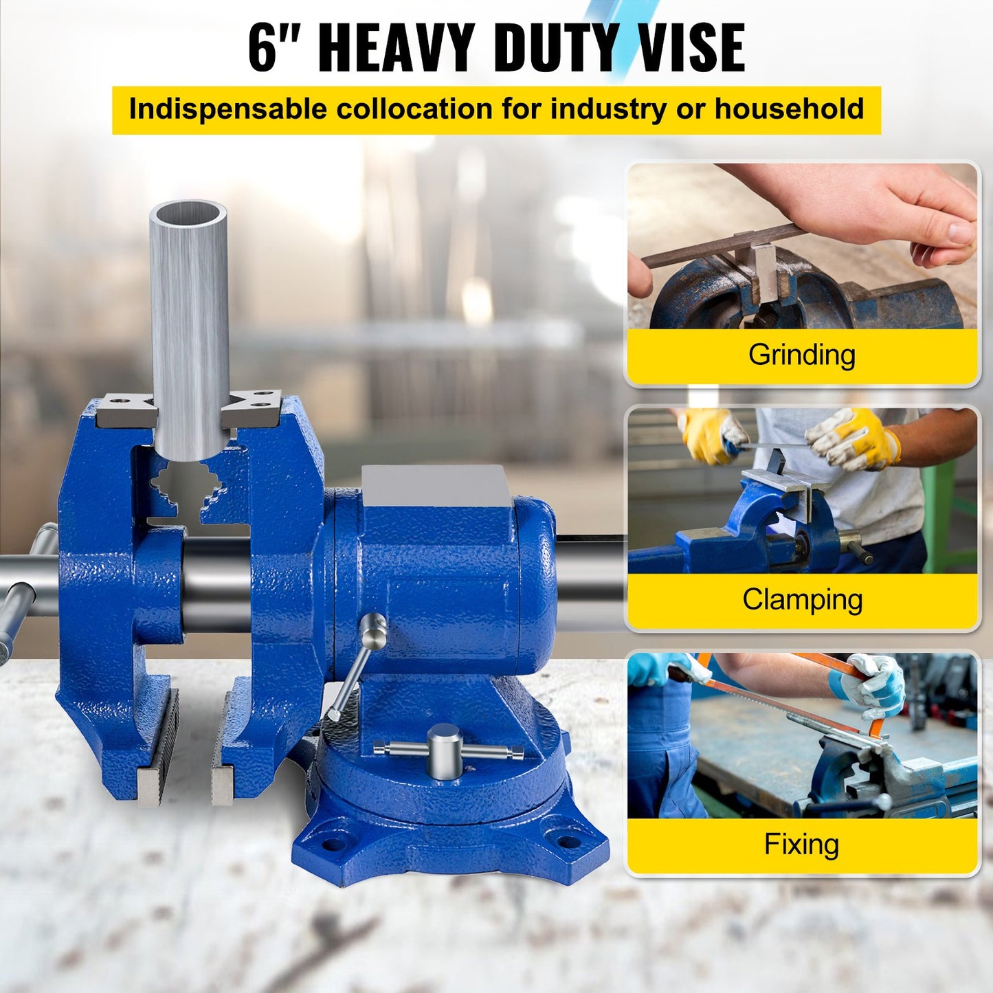 Multipurpose Vise 6-tums bänkskruvstycke 360-graders rotationsklämma på skruvskruv med vridbas och huvud Kraftig multikäkskruv för fastspänningsutrustning för hemmabruk eller industriell användning