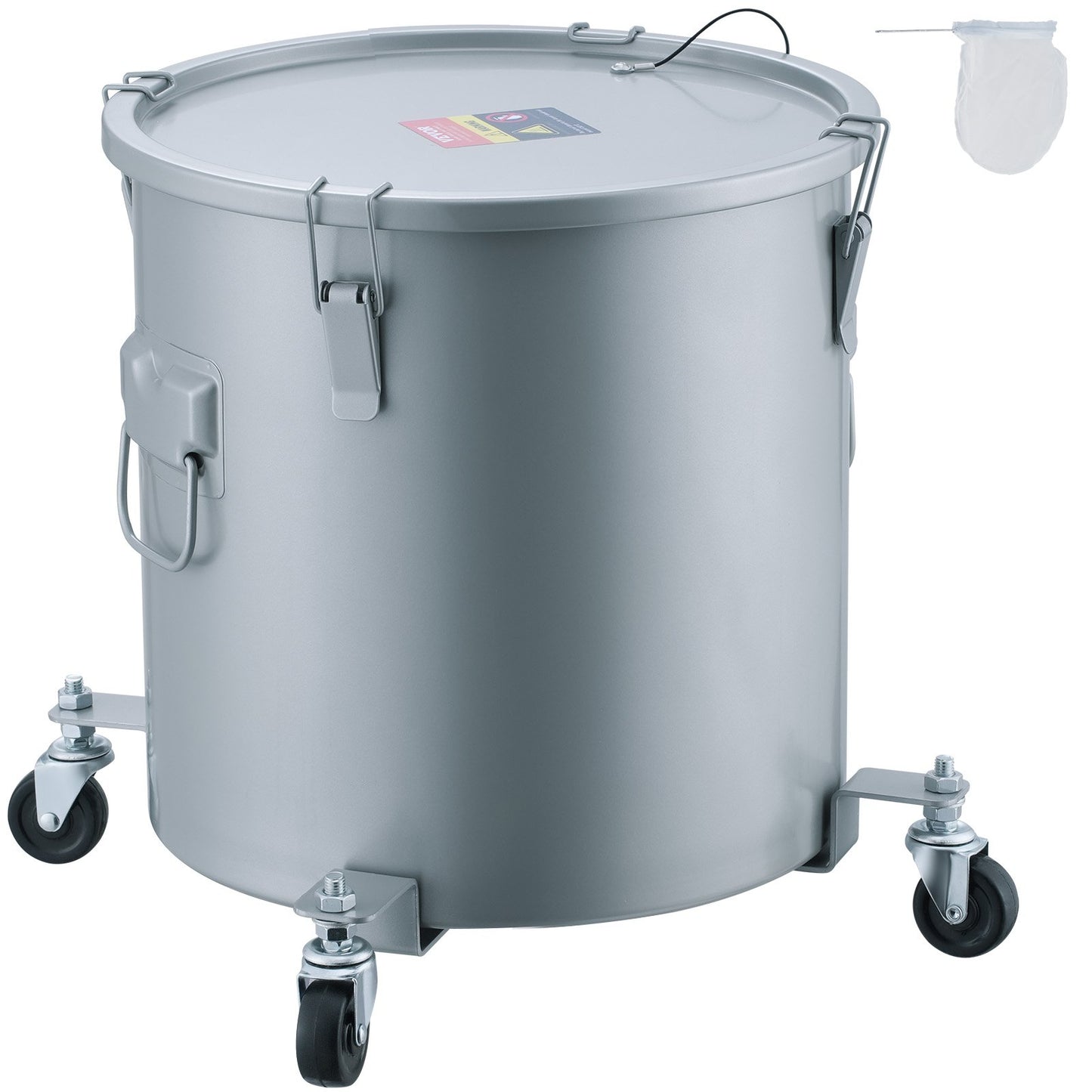 Frittierfetteimer, 8-Gallonen-Ölentsorgungsbehälter mit Rollensockel, Kohlenstoffstahl mit rostfreier Beschichtung, Öltransportbehälter mit Deckel, Verschlussklammern, Filterbeutel zur Filtration von heißem Speiseöl, Grau