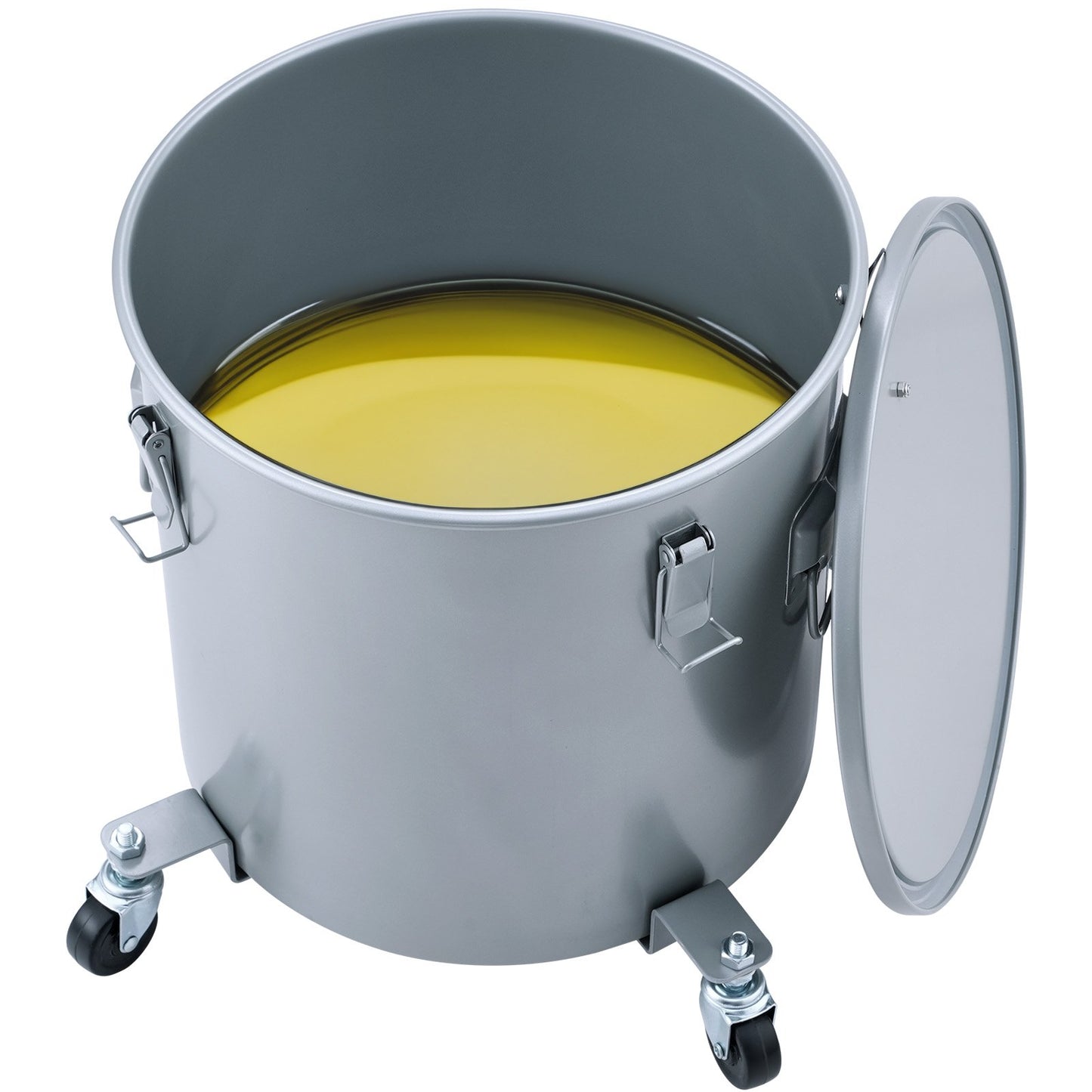 Frittierfetteimer, 8-Gallonen-Ölentsorgungsbehälter mit Rollensockel, Kohlenstoffstahl mit rostfreier Beschichtung, Öltransportbehälter mit Deckel, Verschlussklammern, Filterbeutel zur Filtration von heißem Speiseöl, Grau