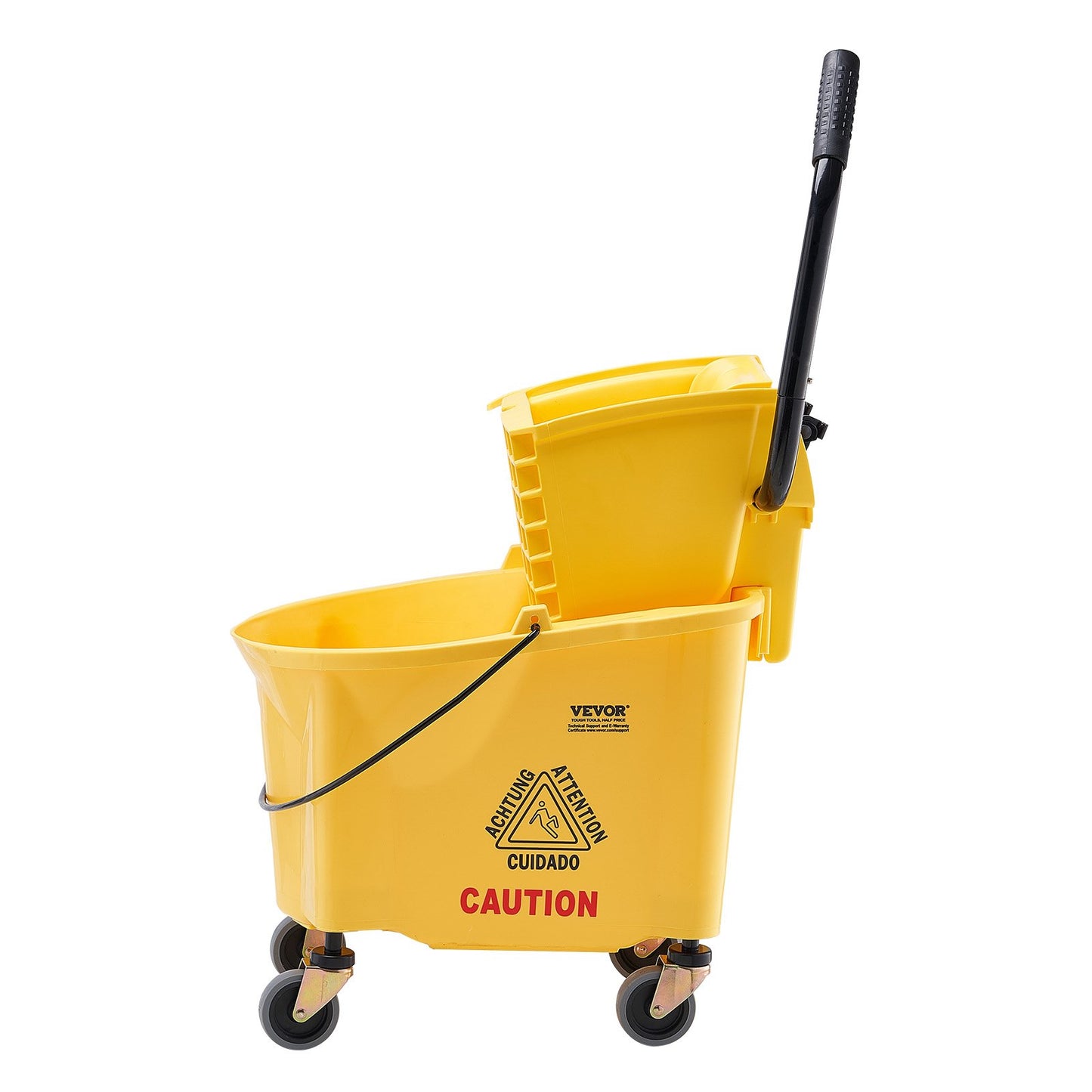 Mopphink med Wringer, 26 Qt. Kommersiell moppskopa med sidopressvridare, sidopressmoppskopa och wringerkombination på hjul, för professionell/industriell/affärsgolvrengöring, gul