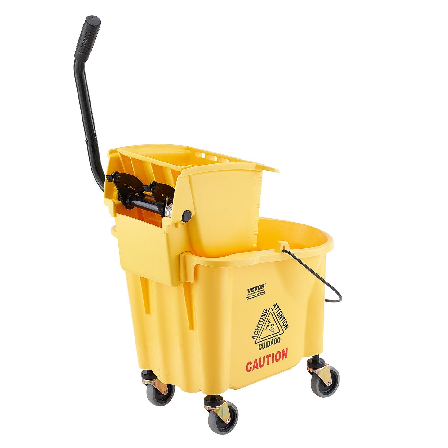 Mopphink med Wringer, 26 Qt. Kommersiell moppskopa med sidopressvridare, sidopressmoppskopa och wringerkombination på hjul, för professionell/industriell/affärsgolvrengöring, gul