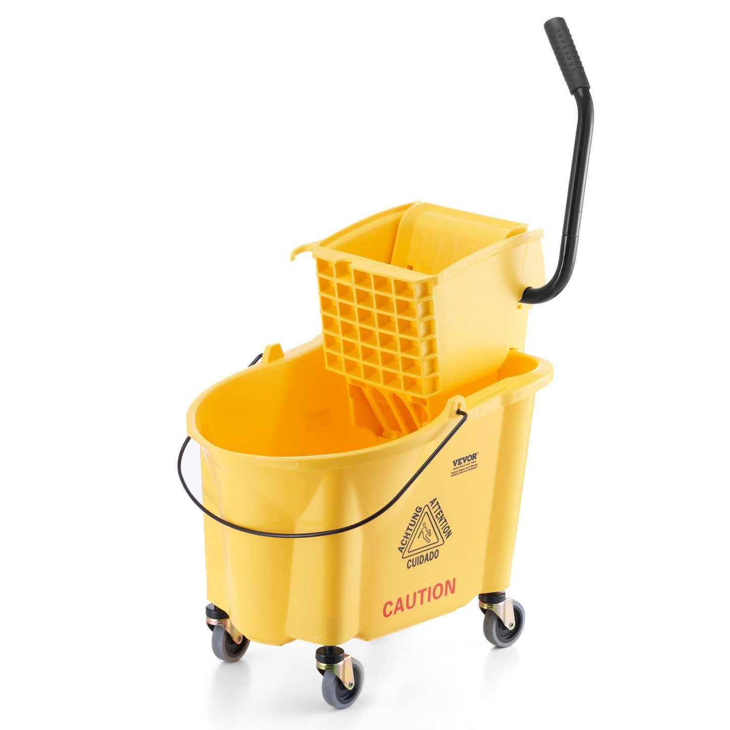 Wischeimer mit Wringer, 35 Qt. Gewerblicher Wischeimer mit seitlicher Wringer-Kombination auf Rädern, für die professionelle/industrielle/gewerbliche Bodenreinigung, Gelb