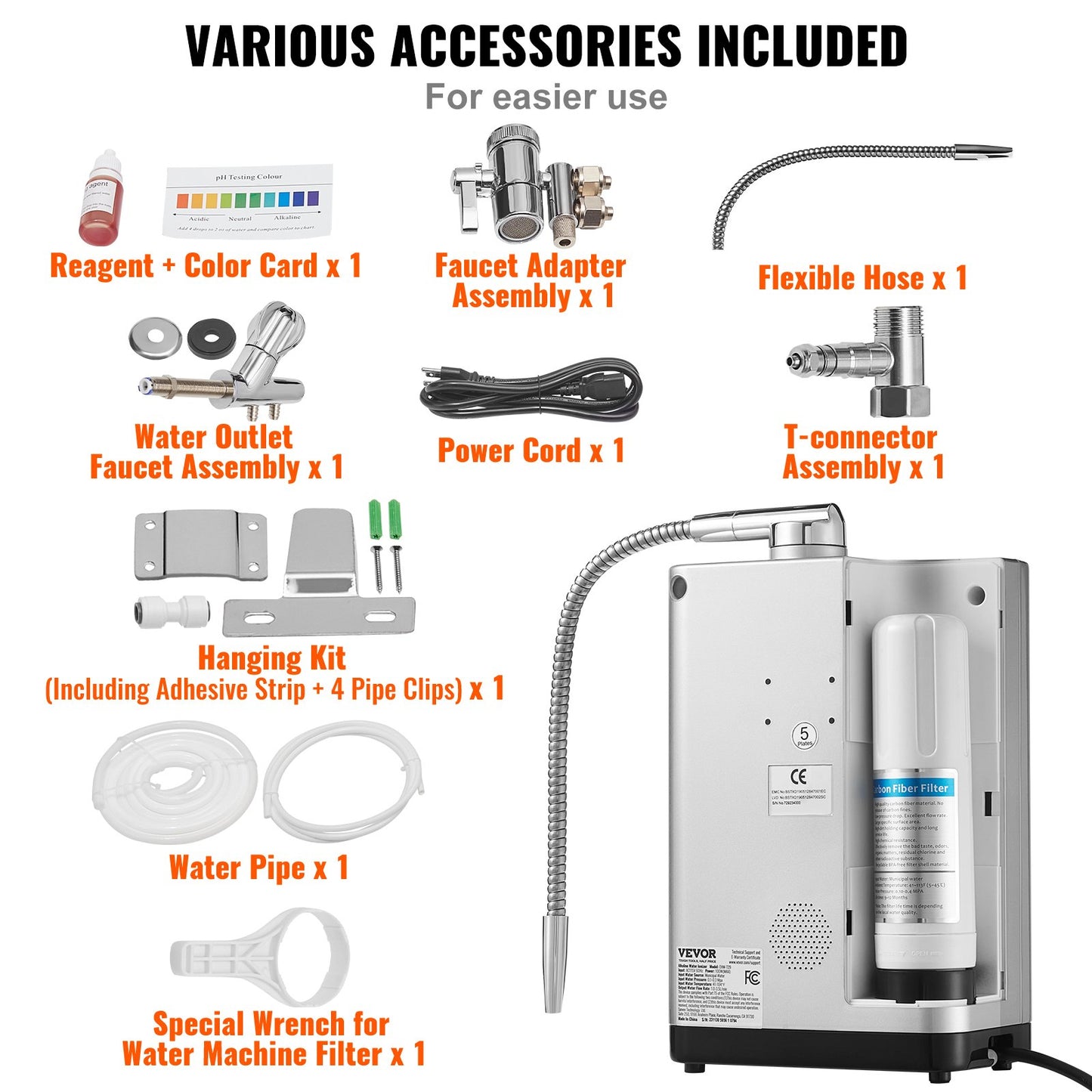 Alkaline Water Ionizer Machine, pH 3.5-10.5 Alkaline Acidic Hydrogen Water Purifier, 7 Water Settings Home Filtration System, Up to -650mV ORP, 8000L per filter, Auto-cleaning, White