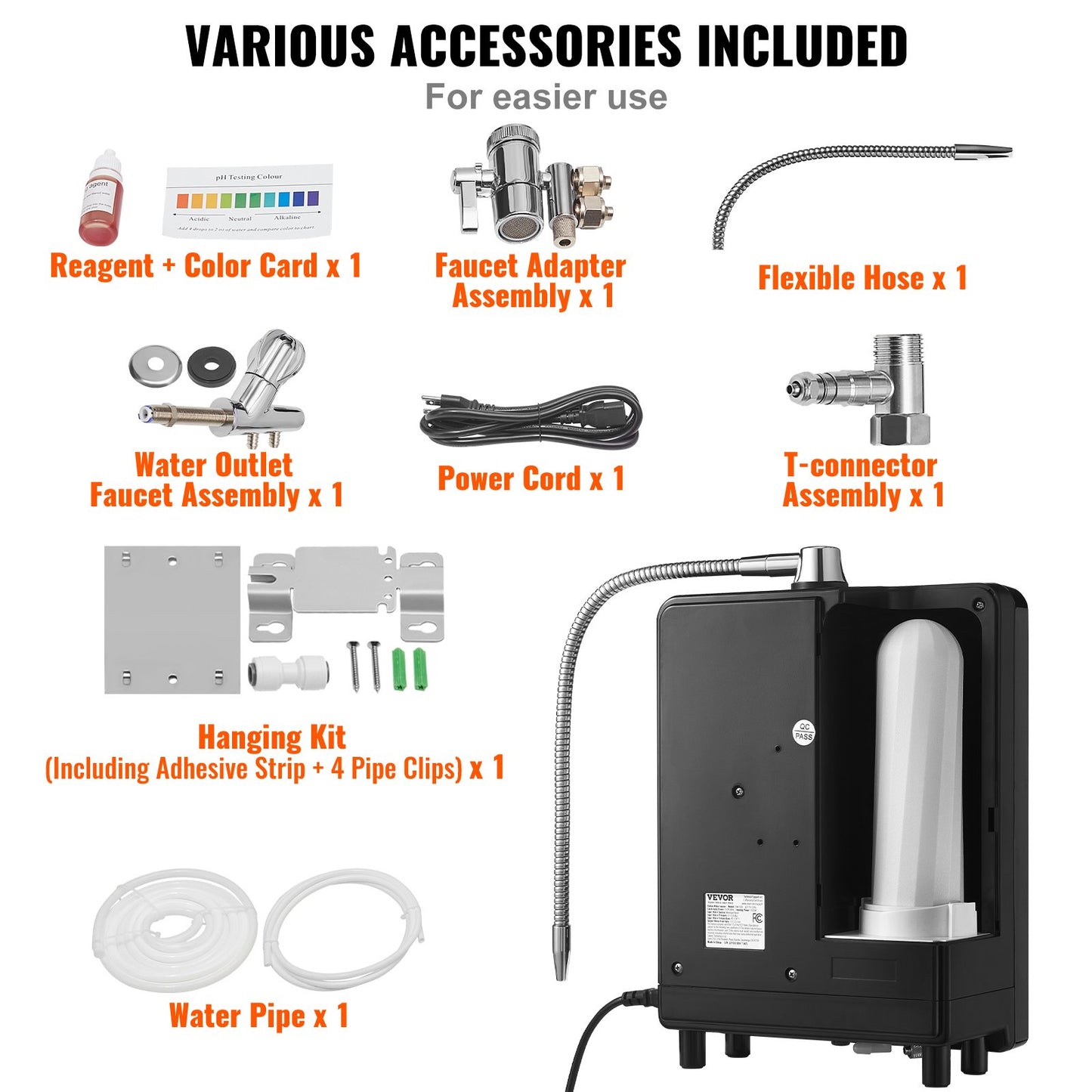 Alkaline Water Ionizer Machine, pH 3-11,2 Alkaline Acidic Hydrogen Water Purifier, 6 vatteninställningar Hemfiltreringssystem, Upp till -800mV ORP, 9000L per filter, UV-funktion, vattenuppvärmning