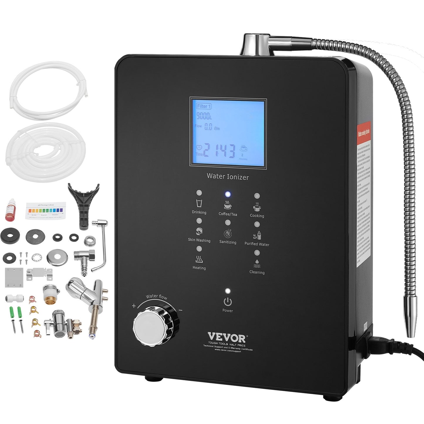 Alkaline Water Ionizer Machine, pH 3-11,2 Alkaline Acidic Hydrogen Water Purifier, 6 vatteninställningar Hemfiltreringssystem, Upp till -800mV ORP, 9000L per filter, UV-funktion, vattenuppvärmning