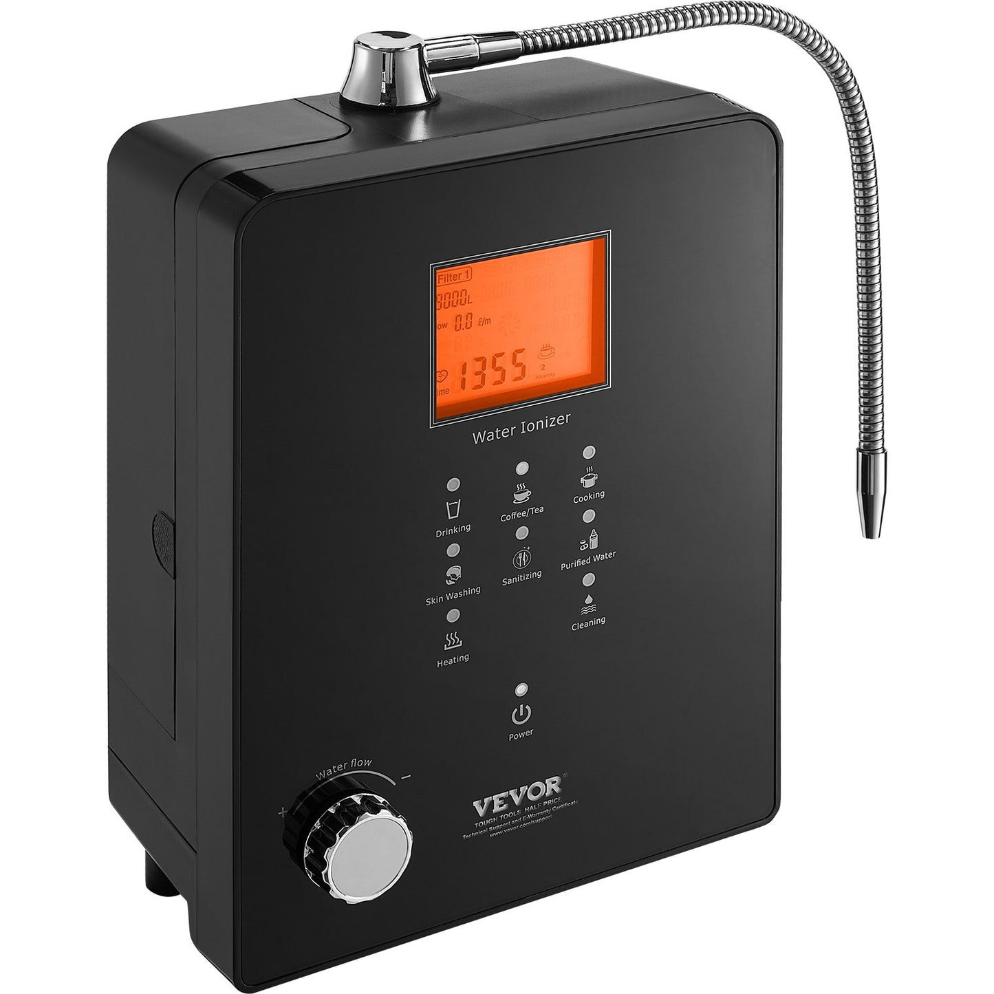 Alkaline Water Ionizer Machine, pH 3-11,2 Alkaline Acidic Hydrogen Water Purifier, 6 vatteninställningar Hemfiltreringssystem, Upp till -800mV ORP, 9000L per filter, UV-funktion, vattenuppvärmning