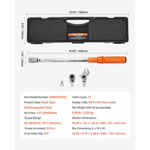 Justerbar klickmomentnyckel 1/2-tums fattning 20–160 lbf-ft/27,1–216,8 Nm | EU