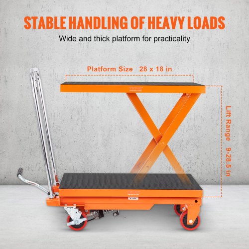 Hydraulisk lyftbordsvagn, 500 pund kapacitet 28,5" lyfthöjd, manuellt lyftbord med 4 hjul och halkfri kudde, hydraulisk saxvagn för materialhantering, orange | EU