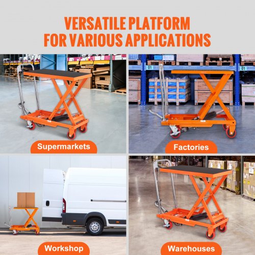 Hydraulic Lift Table Cart, 500 Pound Capacity 28.5" Lift Height, Manual Lift Table with 4 Wheels and Non-Slip Pad, Hydraulic Scissor Cart for Material Handling, Orange | EU