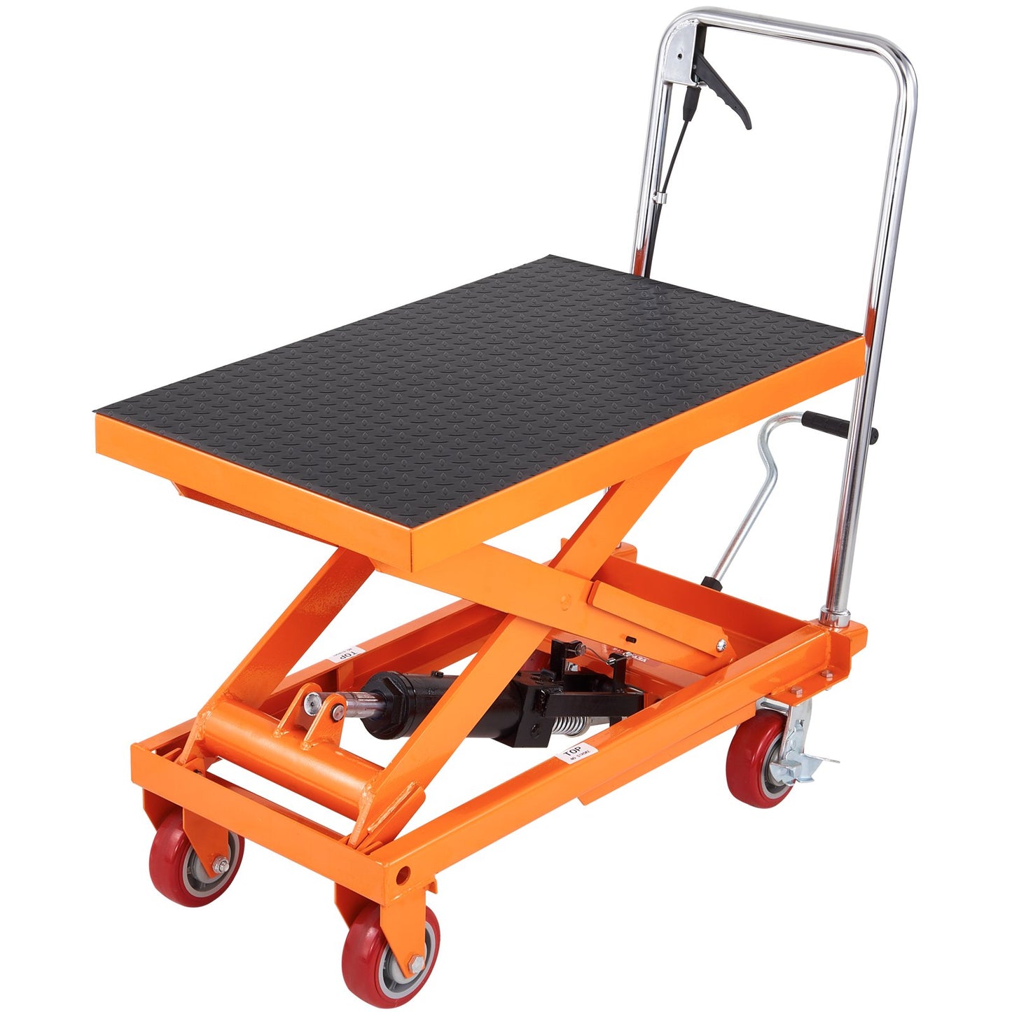 Hydraulic lift table cart, 1100lbs capacity 35.4" lift height, manual lift table with 4 wheels and non-slip pad, hydraulic scissor cart for material handling and transport