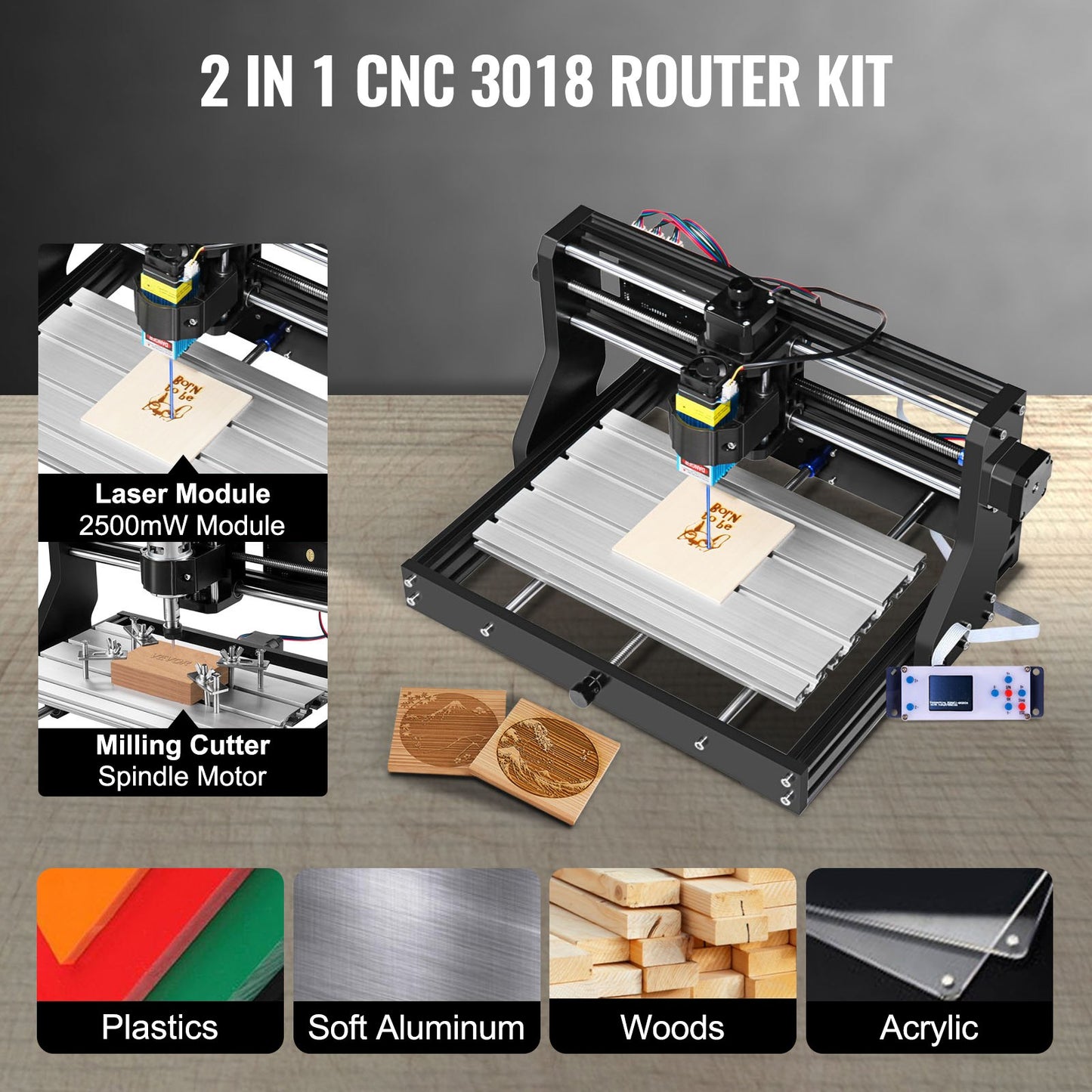 Cnc 3018 Pro 15W Cnc 3018 300×180×45mm Cnc Machine GRBL Control Mini Laser Engraver Med Offline Controller 3-axlig lasergraveringsmaskin för snidning Fräsning Plast Akryl PVC Trä