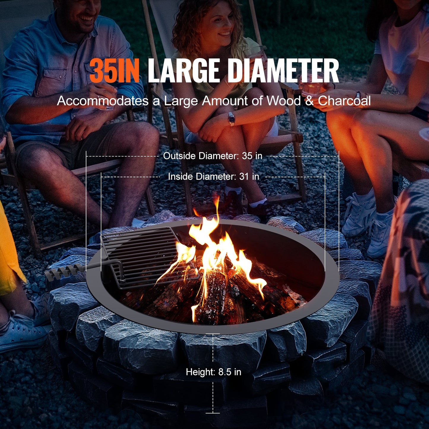 Fire Pit Ring med BBQ Fire Ring 35 tums yttre stål DIY Campfire Firepit