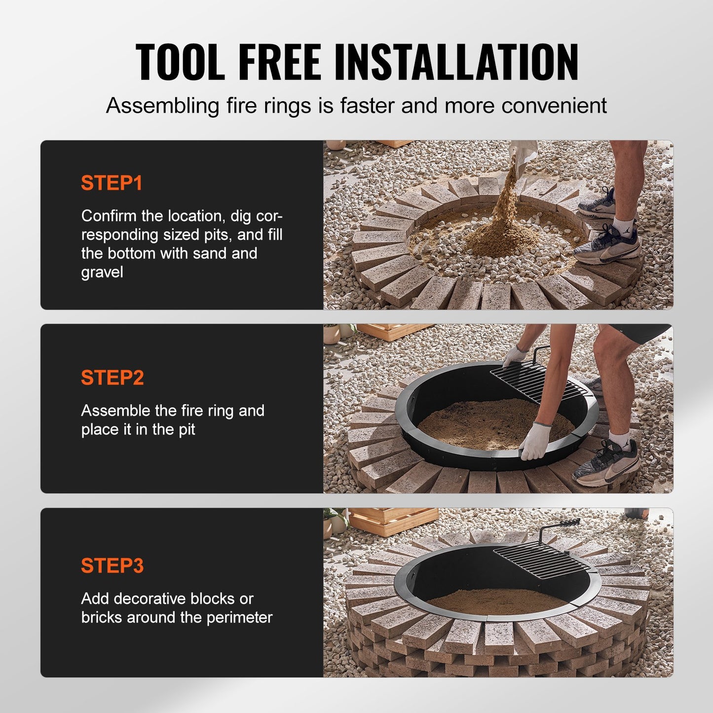 Fire Pit Ring med BBQ Fire Ring 35 tums yttre stål DIY Campfire Firepit