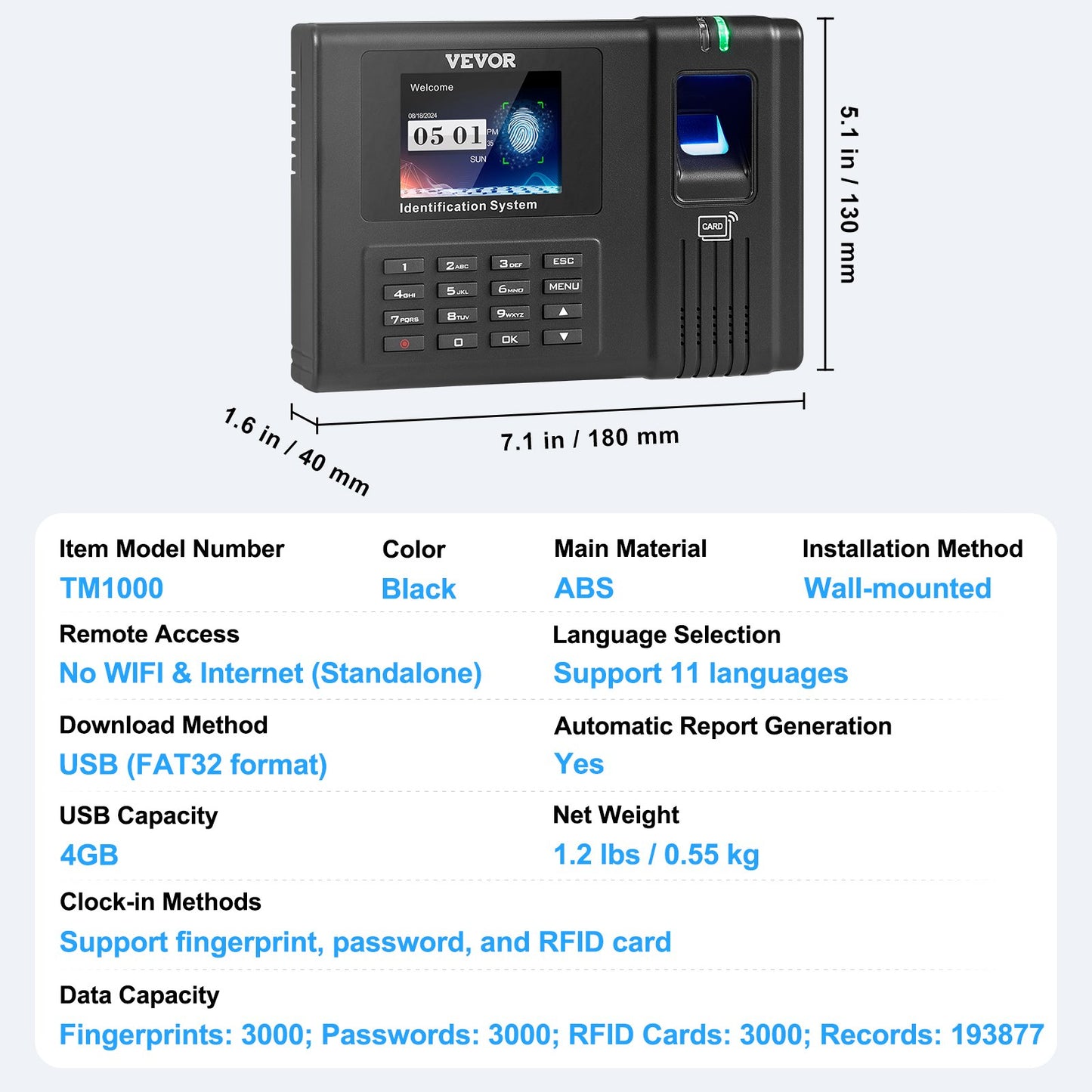 Time Clock Biometrisk klocka 100000 registrerar anställds närvaromaskin