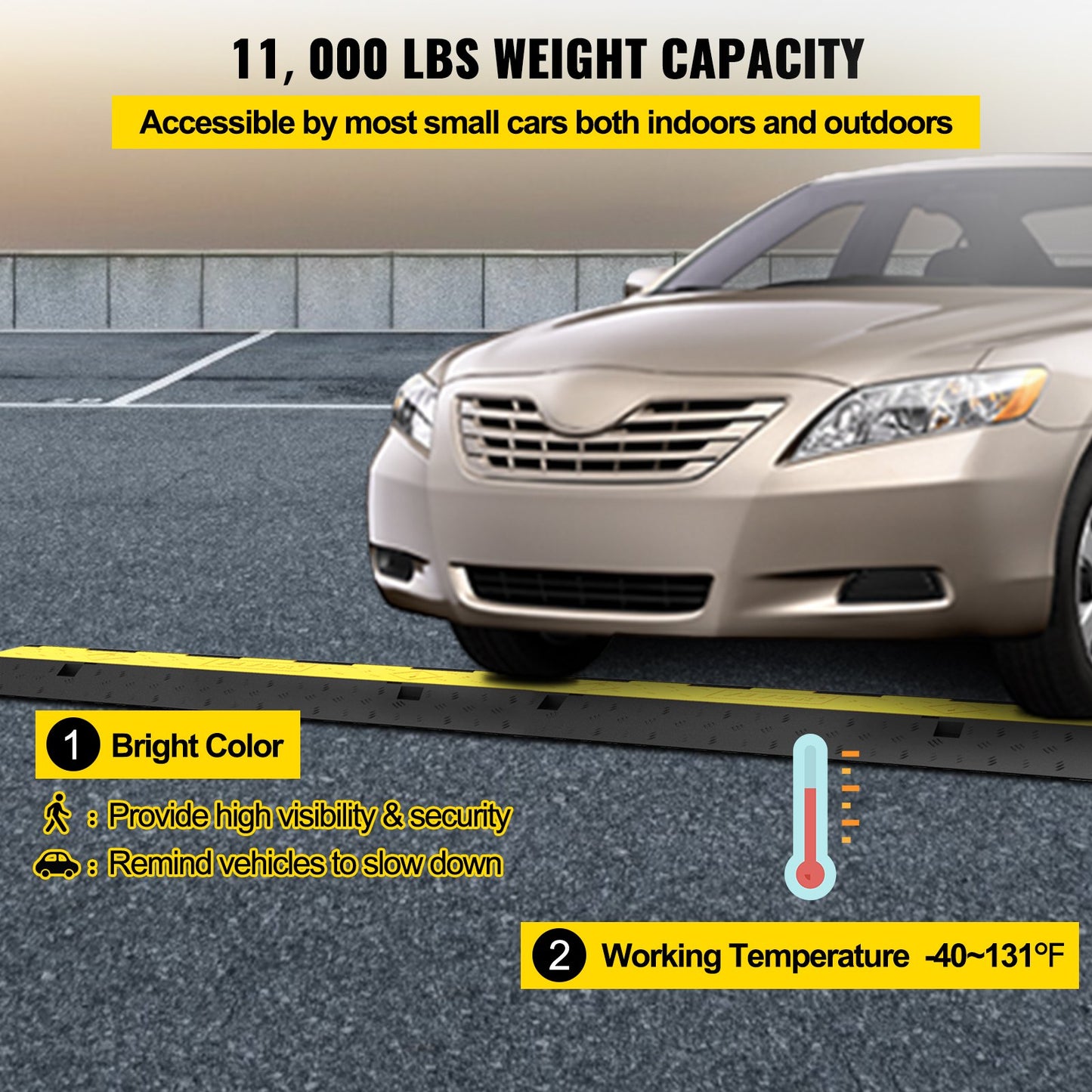 Cable Protection Ramp, 4 Pack 2 Channels Speed Bump, Rubber Modular Speed Barrier Rated 11000 LBS Load Capacity, Protective Wire Cord Ramp Driveway Rubber Traffic Speed Barriers Cable Protection