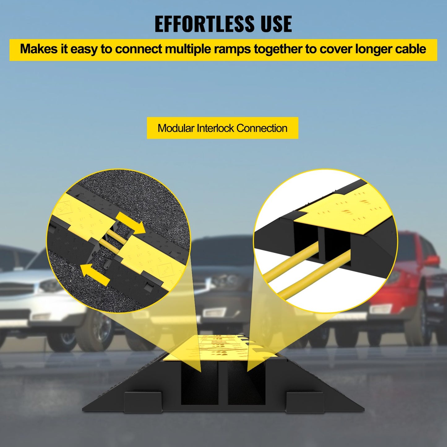 Cable Protection Ramp, 4 Pack 2 Channels Speed Bump, Rubber Modular Speed Barrier Rated 11000 LBS Load Capacity, Protective Wire Cord Ramp Driveway Rubber Traffic Speed Barriers Cable Protection