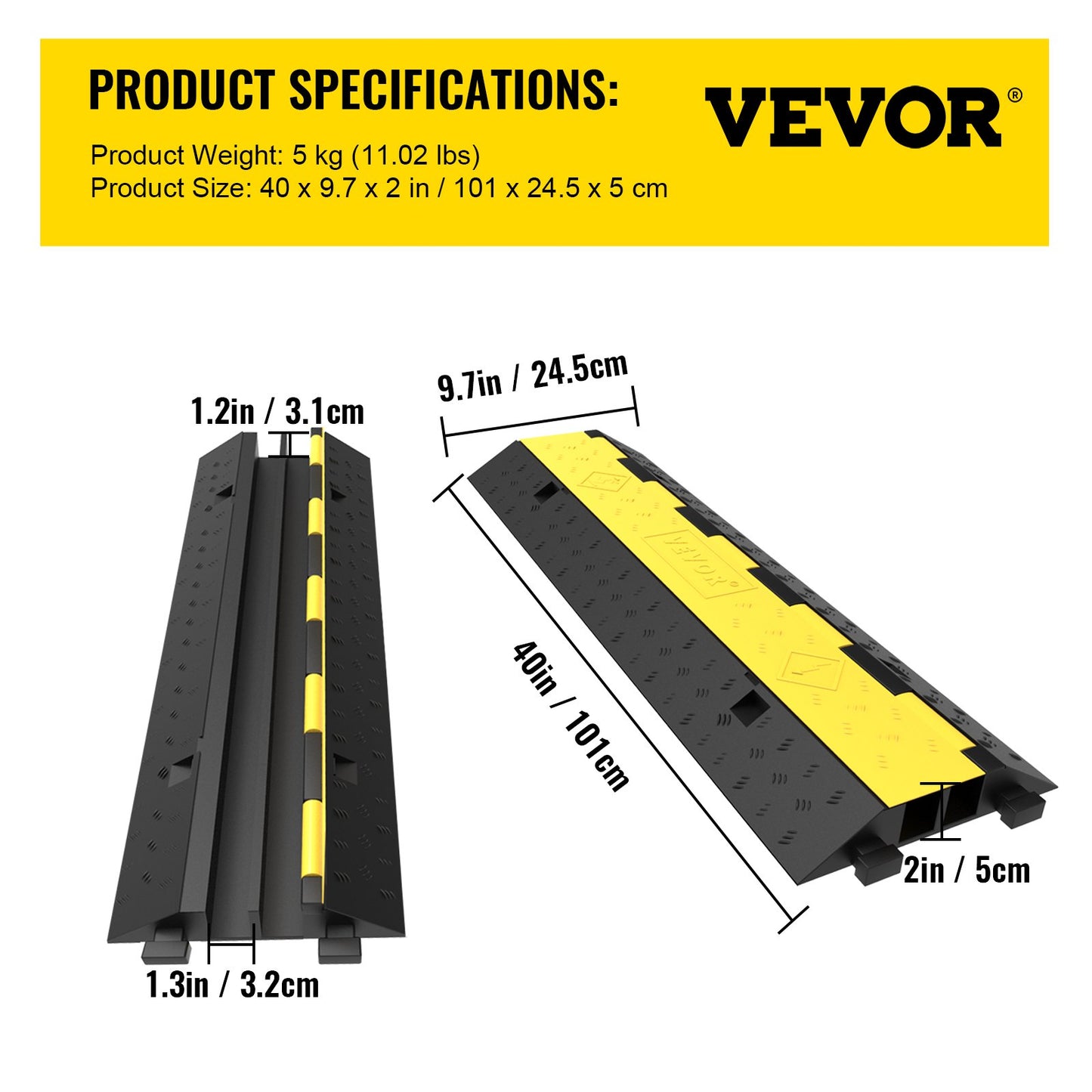 Cable Protection Ramp, 4 Pack 2 Channels Speed Bump, Rubber Modular Speed Barrier Rated 11000 LBS Load Capacity, Protective Wire Cord Ramp Driveway Rubber Traffic Speed Barriers Cable Protection
