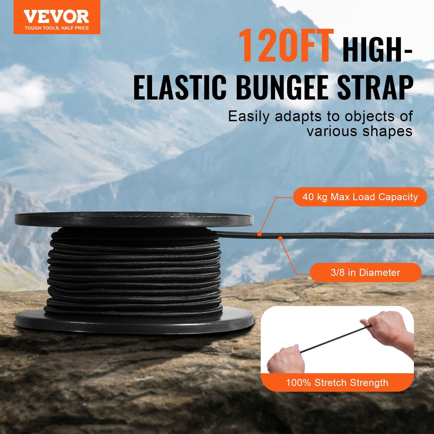 3/8 tum bungee-snöre 120 fot/36 m spole Heavy Duty bungee-remmar 100 % stretch