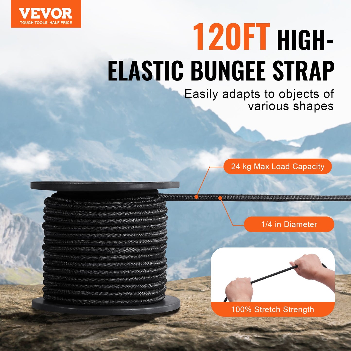 1/4in bungee-snöre 120 fot/36 m spole Heavy Duty bungee-remmar 100 % stretch