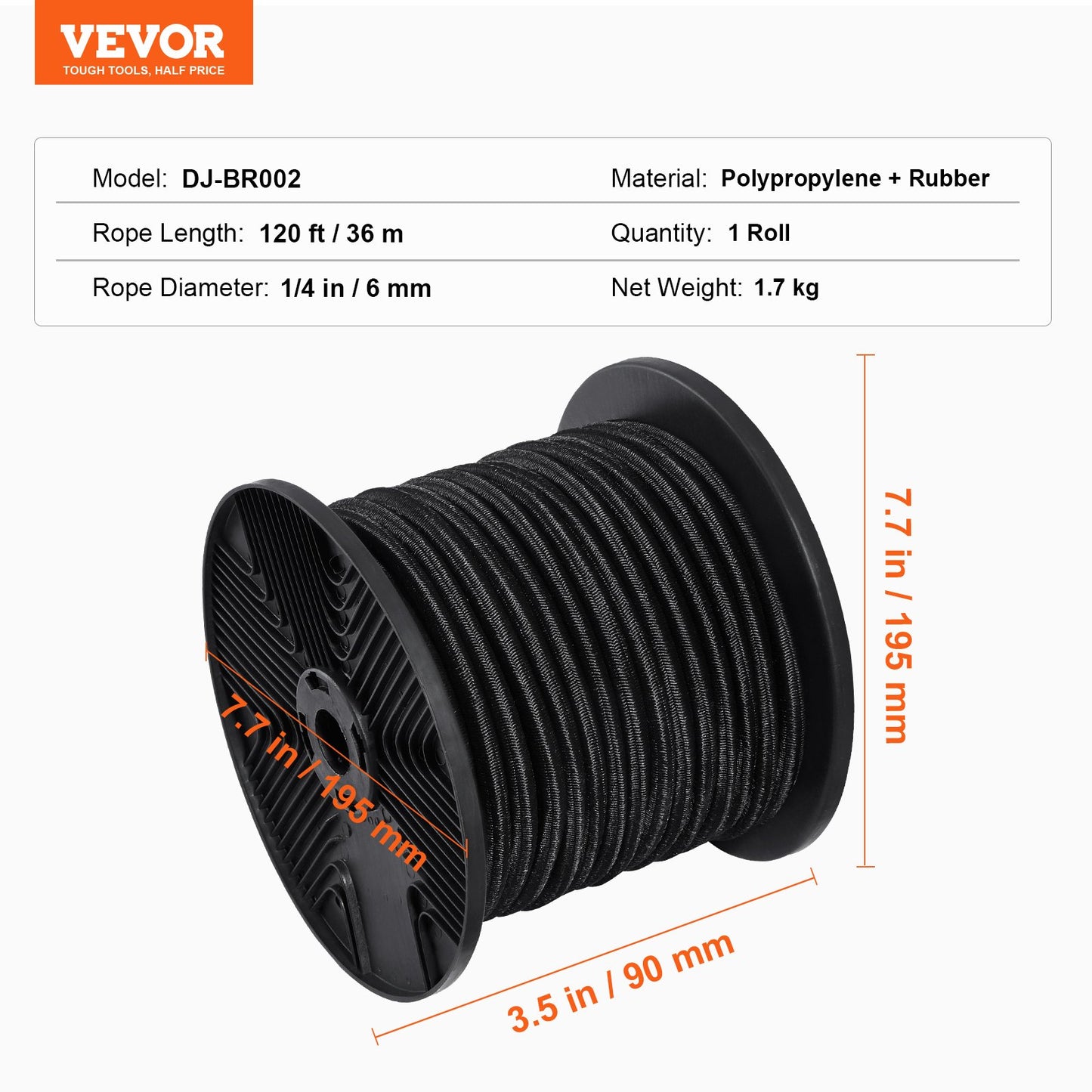1/4in bungee-snöre 120 fot/36 m spole Heavy Duty bungee-remmar 100 % stretch