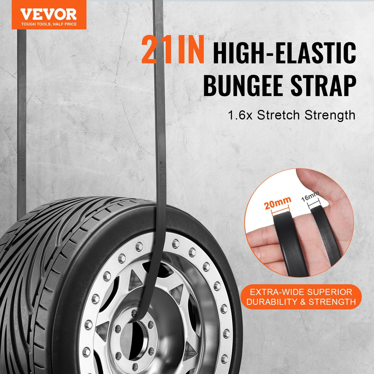 50 st Flat Bungee Cord Set 19,8 mm Heavy Duty Bungee Straps med S-krok