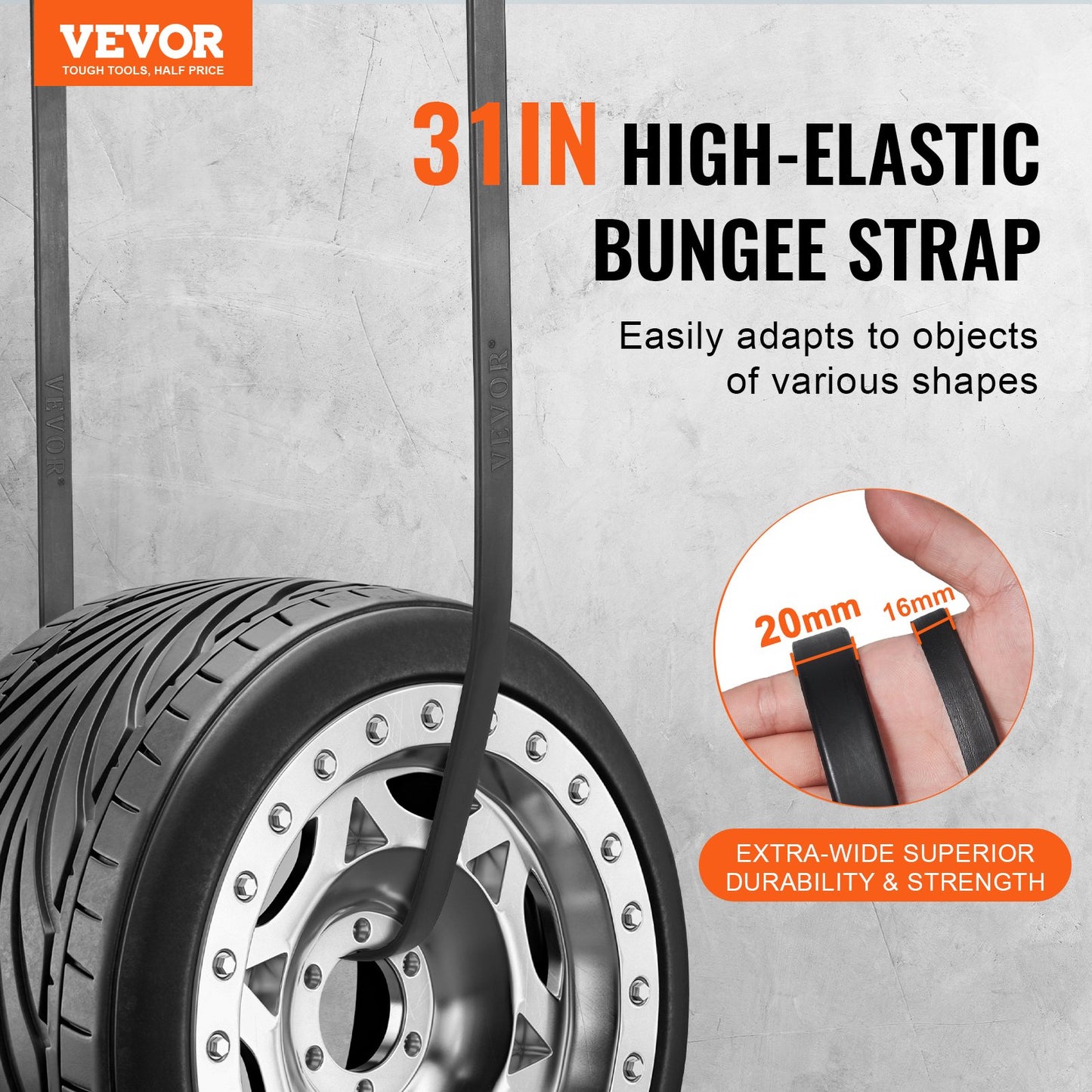 50 st Flat Bungee Cord Set 19,8 mm Heavy Duty Bungee Straps med S-krok